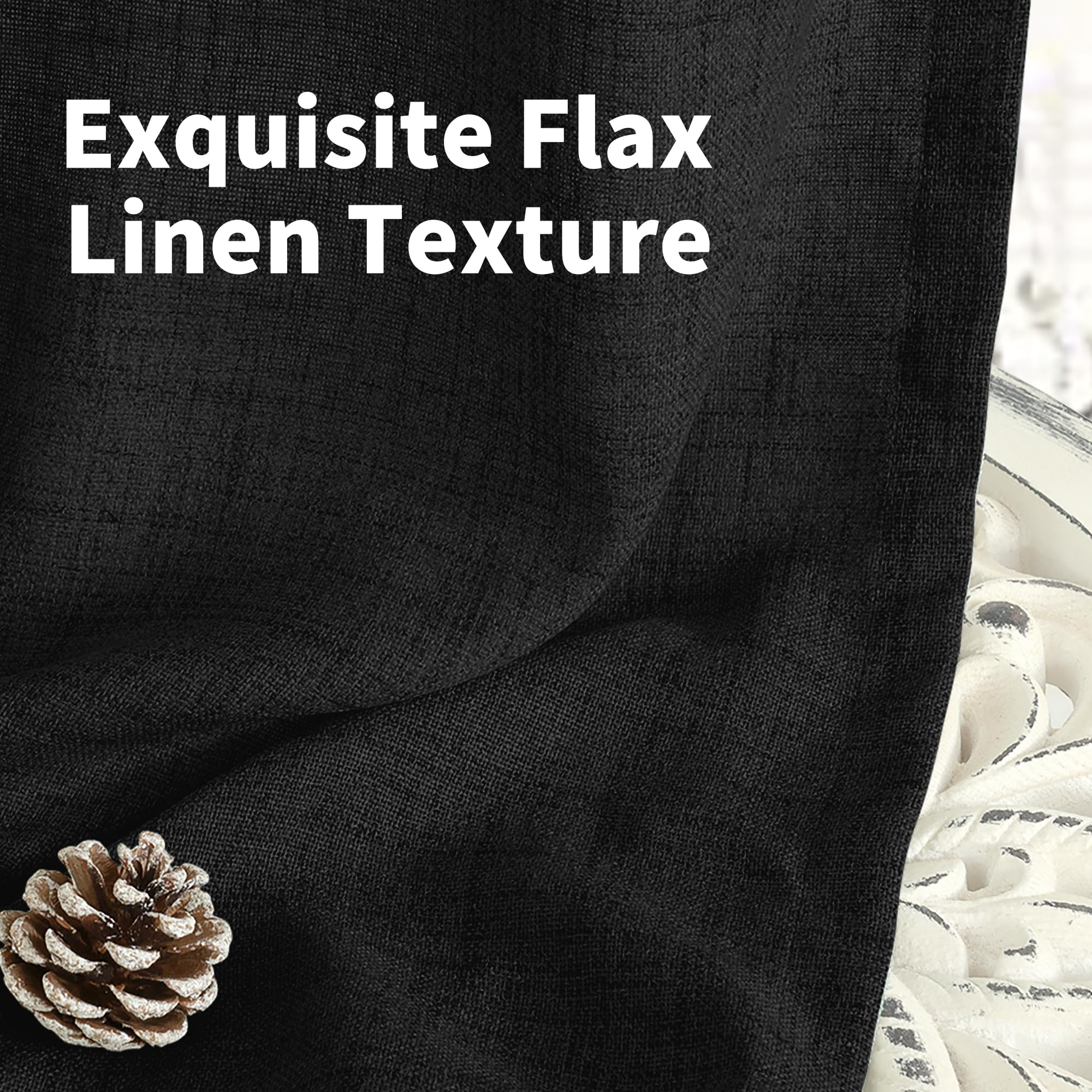 Black Linen Semi Sheer Curtains 45 Inches Long 2 Panels (2 Count)