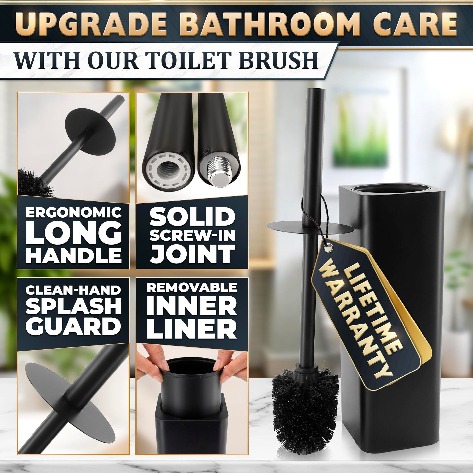 Black Toilet Brush and Holder Set