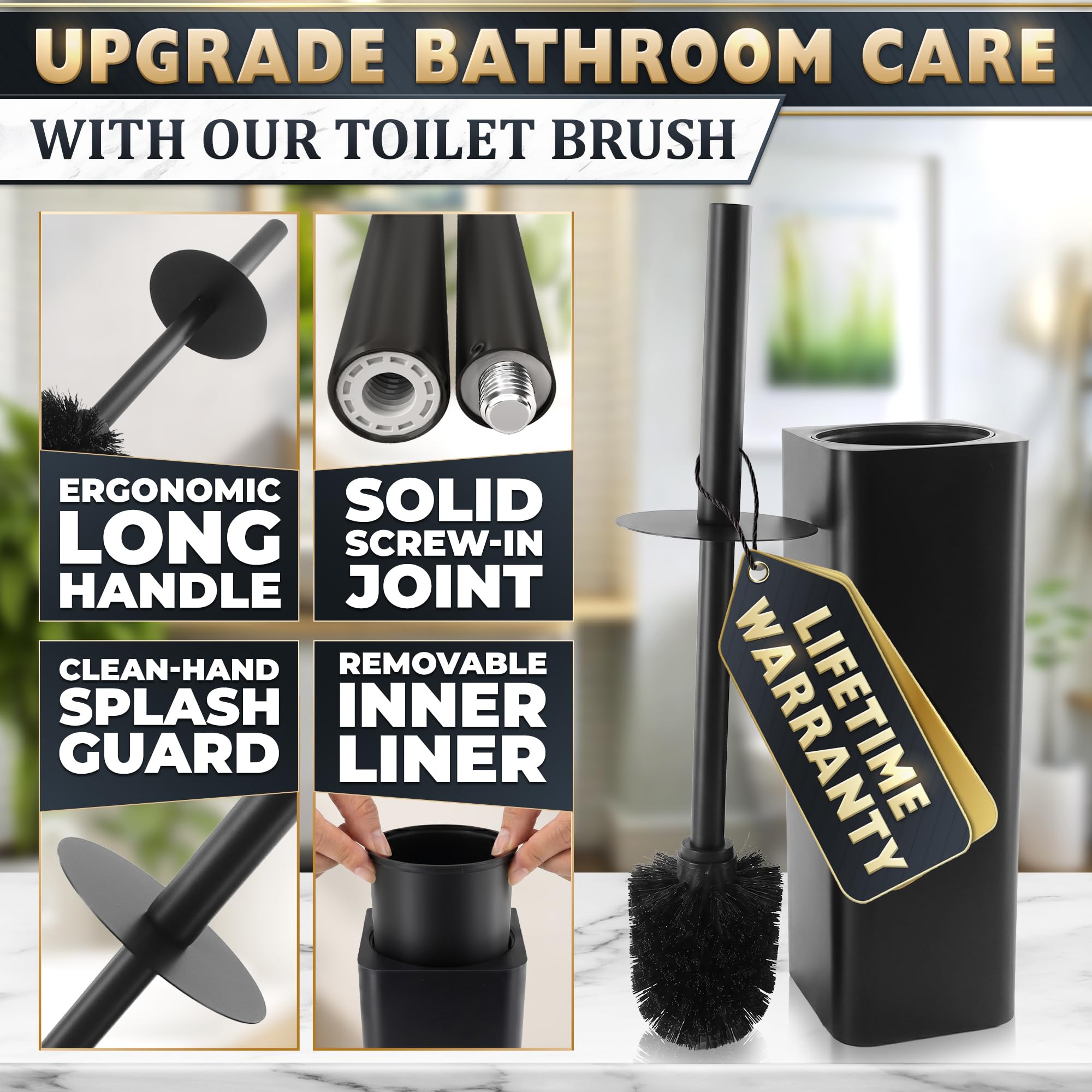 Black Toilet Brush and Holder Set