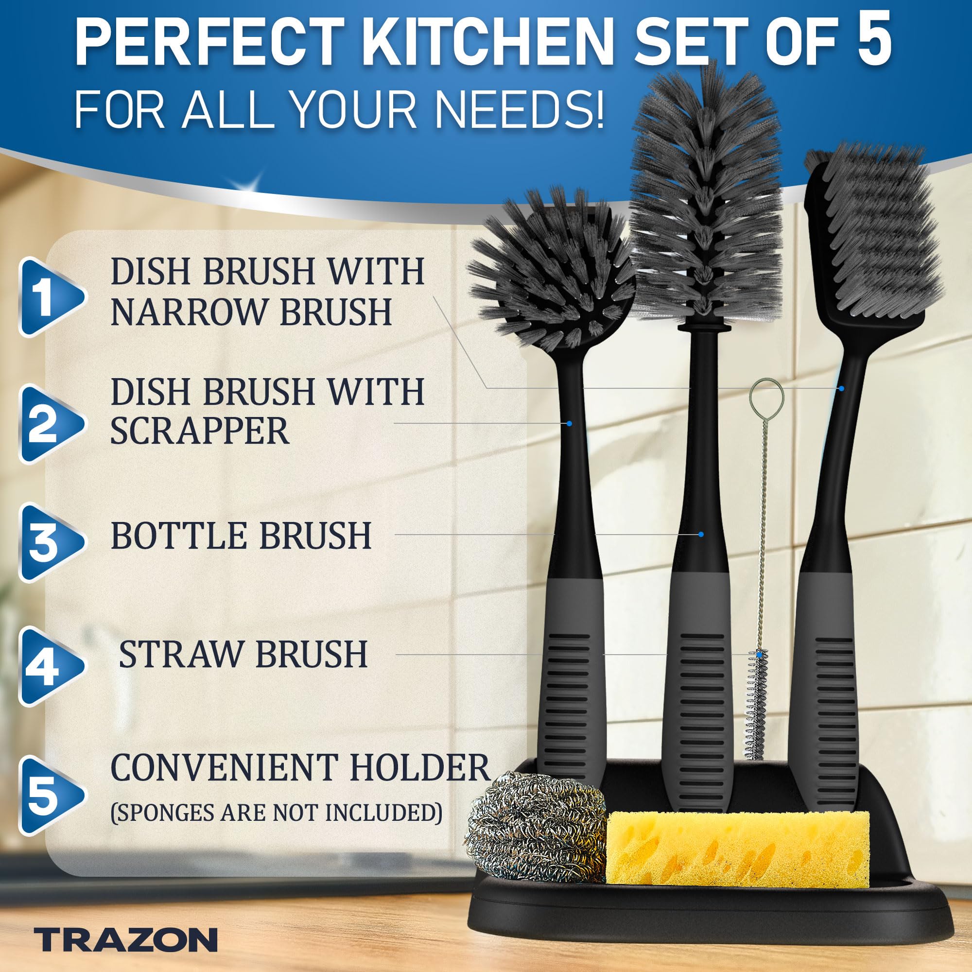 Dish Brush Set of 5 with Holder (5 Count)