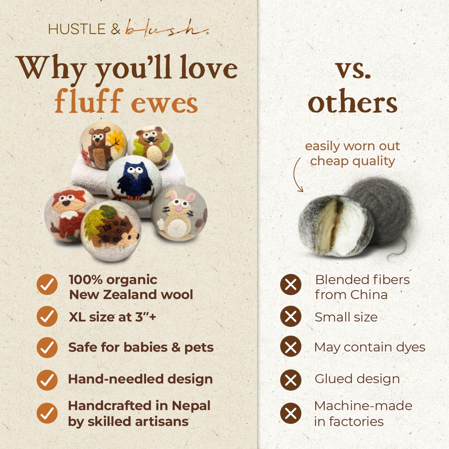 Fluff Ewes Wool Dryer Balls 6 Pack (6 Count)