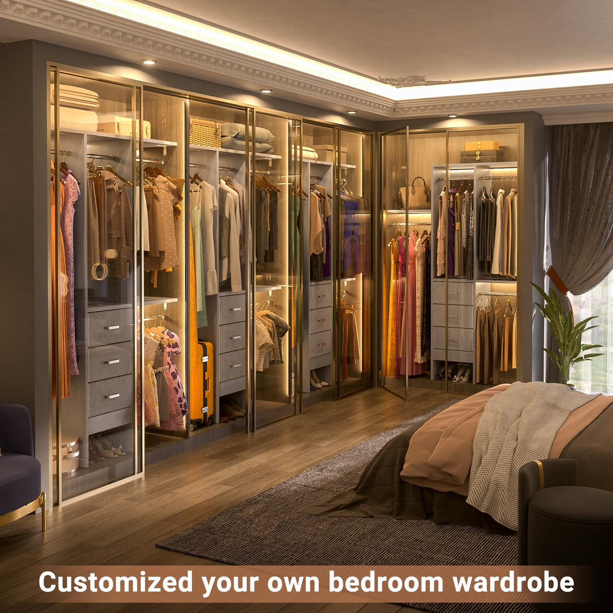 4FT Small Closet System with 3 Fabric Drawers