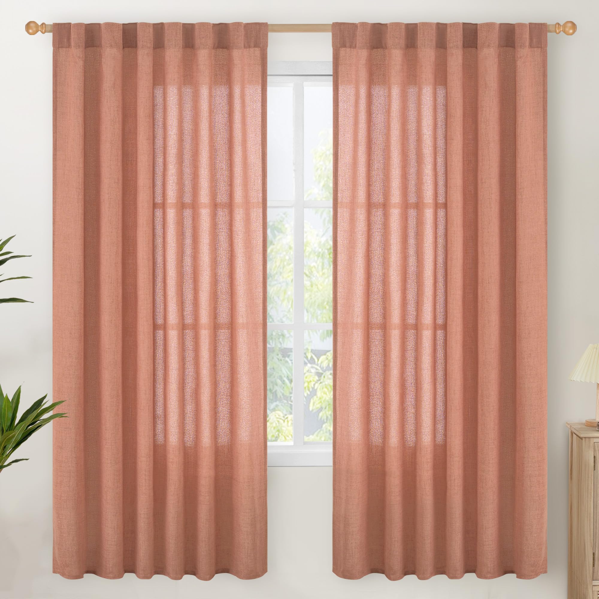 Rust Terracotta Linen Curtains 72 Inch Length (2 Count)