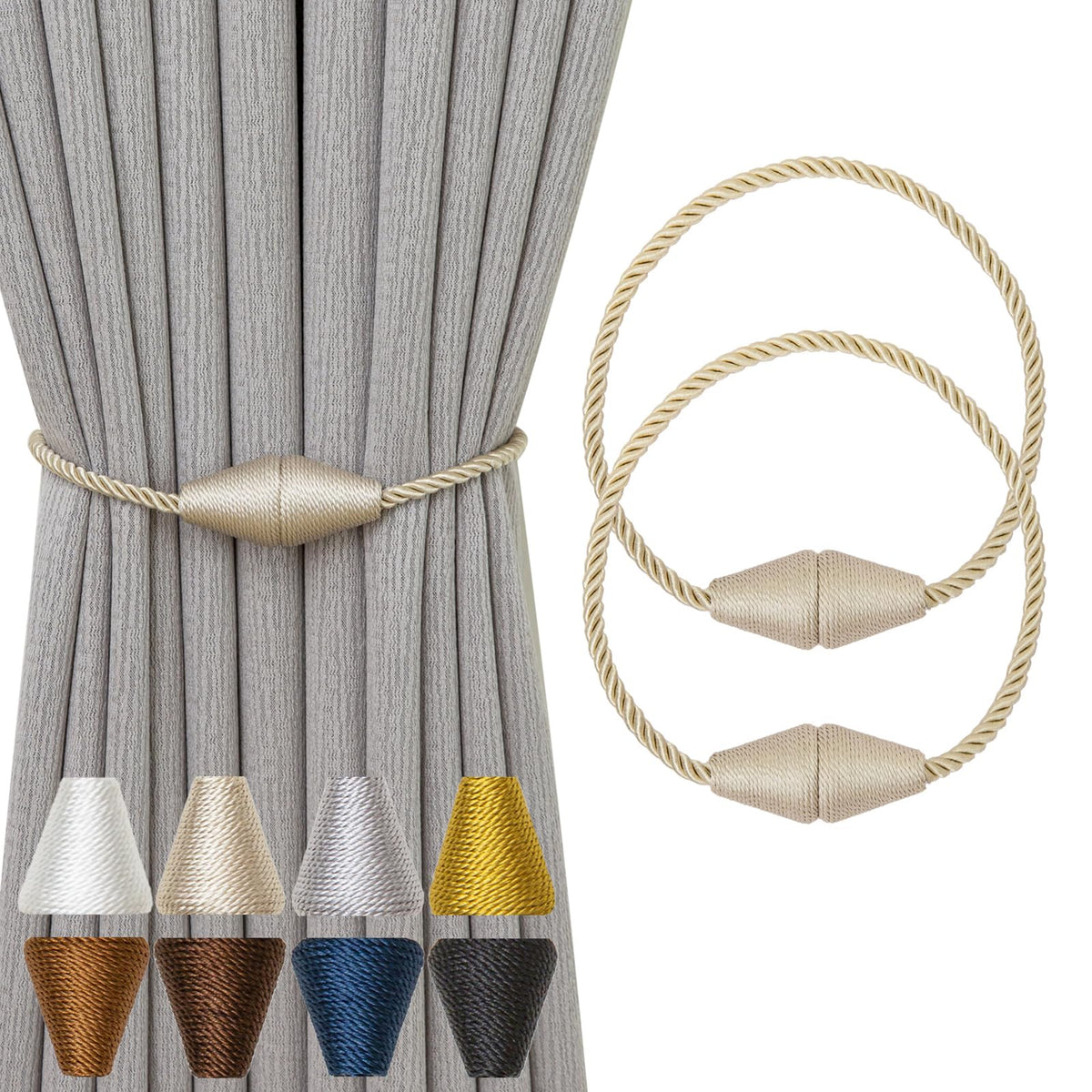 Magnetic Curtain Tiebacks 2 Pack Outdoor Rope Curtain Tie Backs Decorative Window Treatment Holdbacks for Home Decorative Curtain