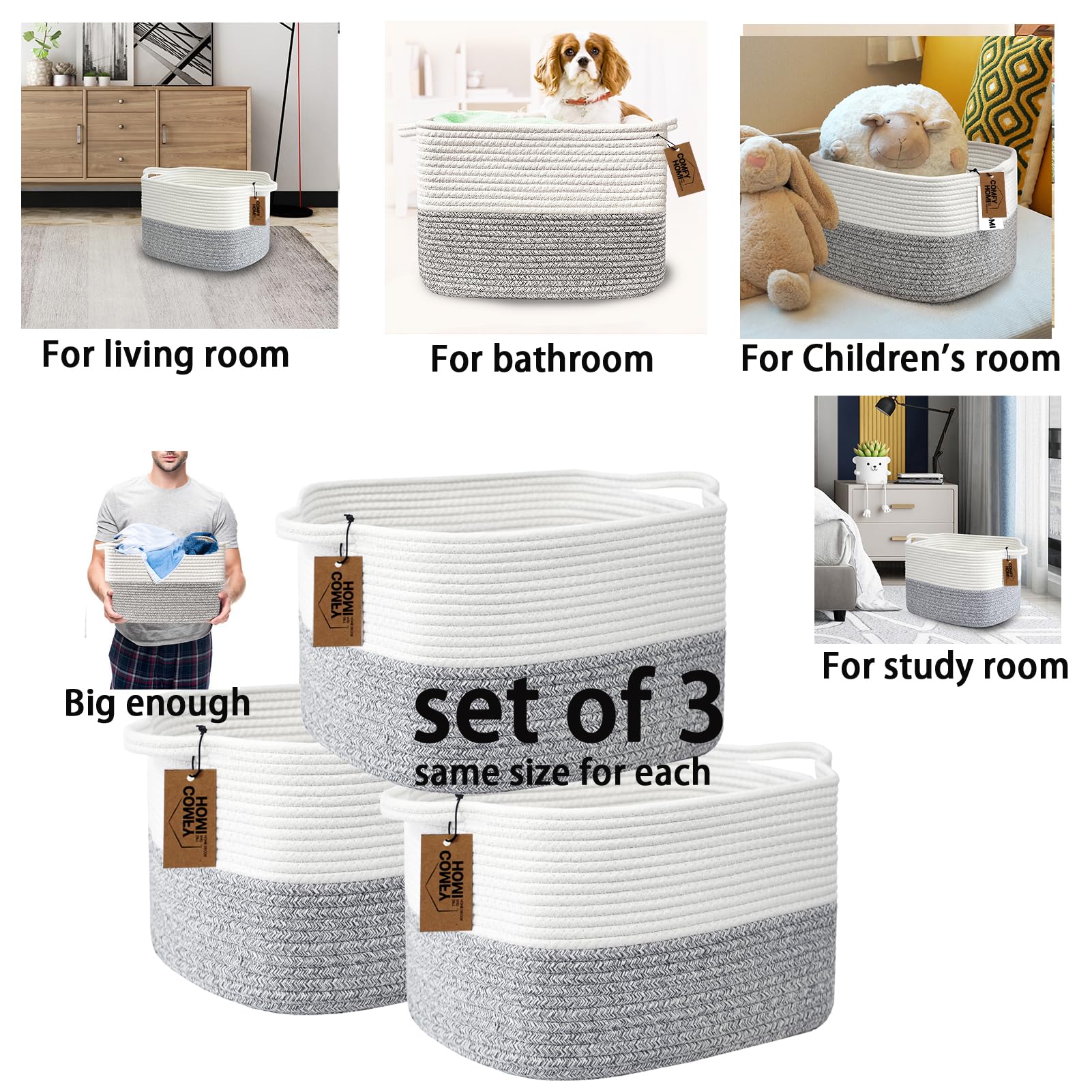 3Pack Small Woven Cotton Rope Basket for Organizing (3 Count)