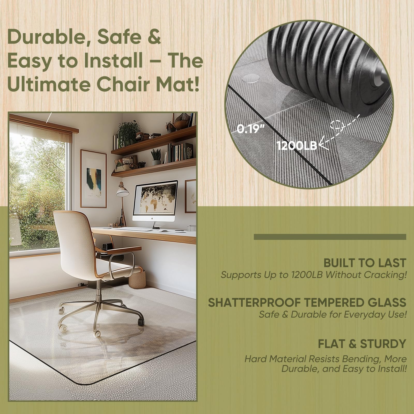 45"x45" Tempered Glass Chair Mat for Carpet & Hardwood Floors