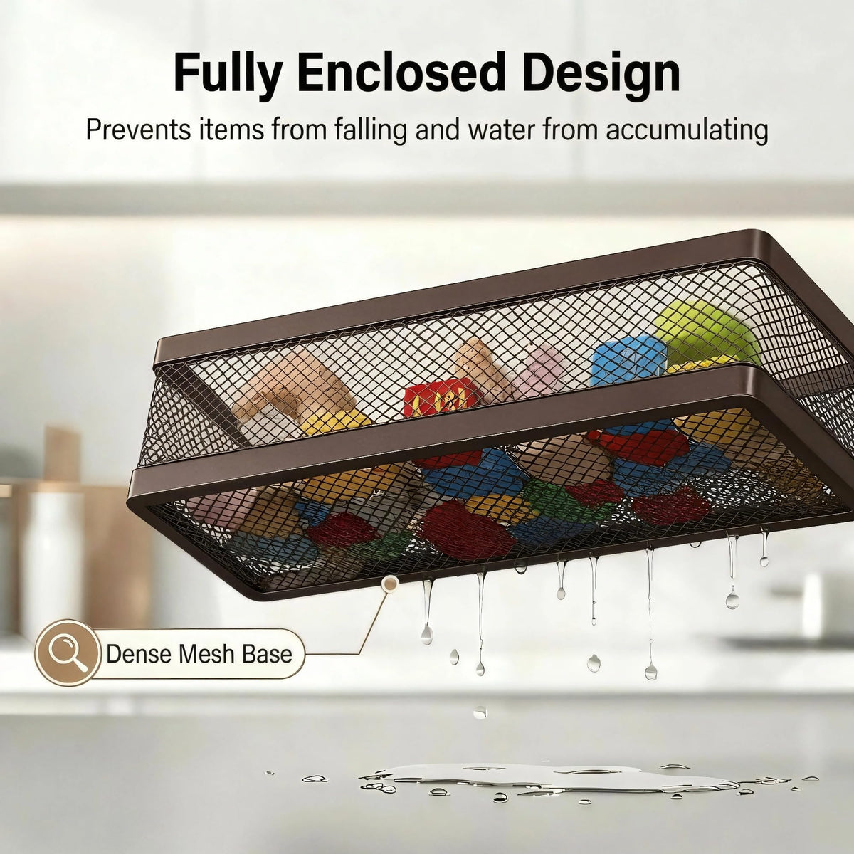 5-in-1 16.5" Extra Long Slim Wall Mount Wrapped Mesh Kitchen Organizer & Shower Caddy Kit, with Paper Towel Holder, Utensil Holder, Soap Dish, Holds 50LBS - Vintage Bronze, Netting