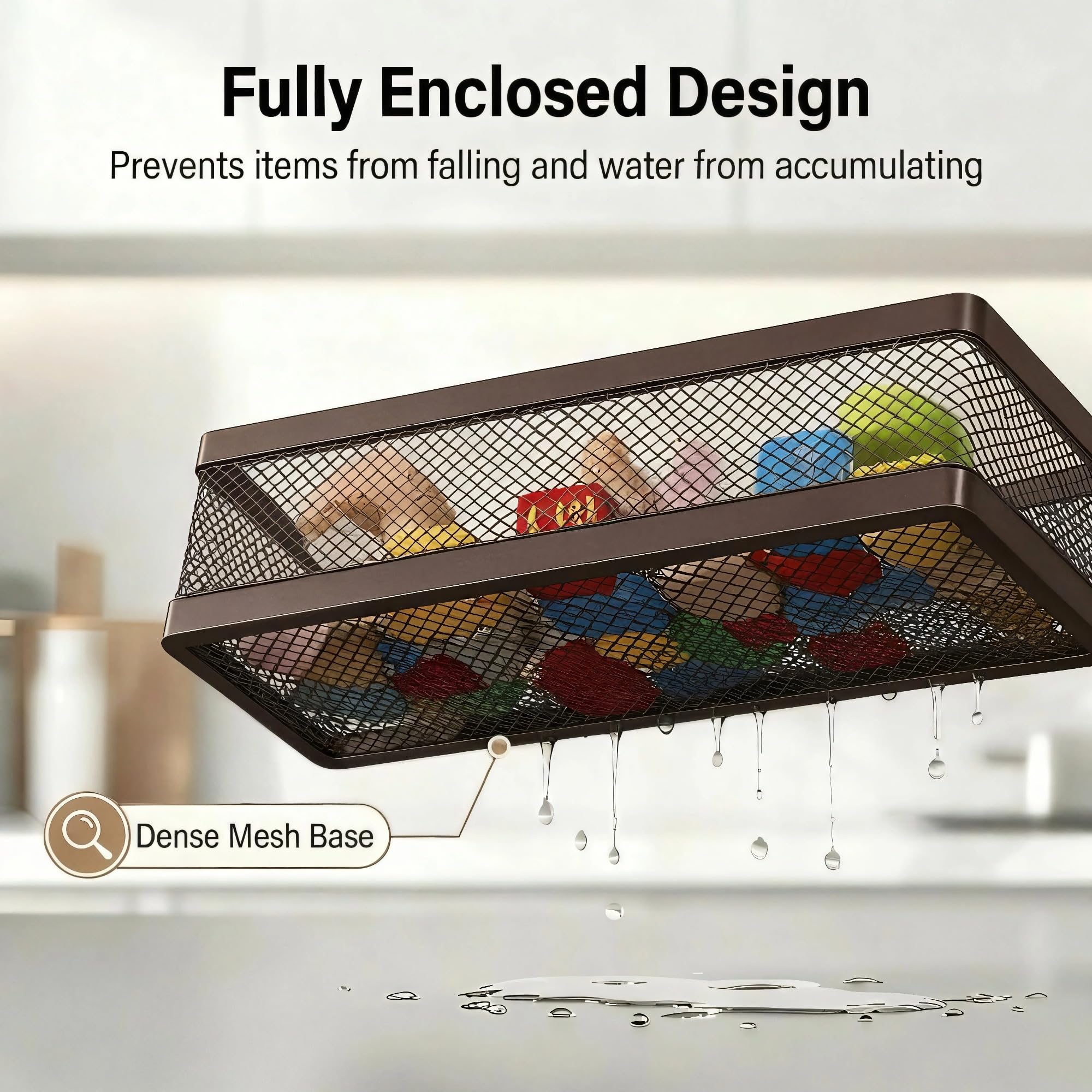 5-in-1 16.5" Extra Long Slim Wall Mount Wrapped Mesh Kitchen Organizer & Shower Caddy Kit, with Paper Towel Holder, Utensil Holder, Soap Dish, Holds 50LBS - Vintage Bronze, Netting
