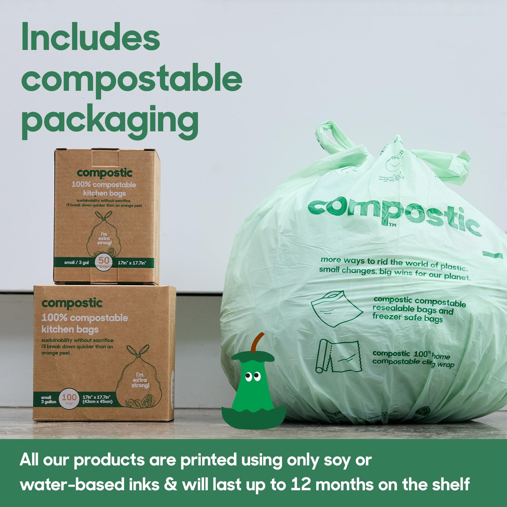 Compostable 3 Gallon Bathroom Trash Bags (50 Count)