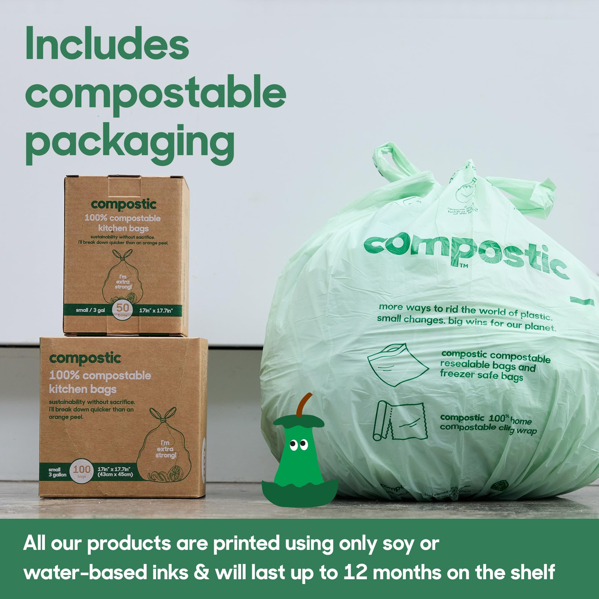 Compostable 3 Gallon Bathroom Trash Bags (50 Count)