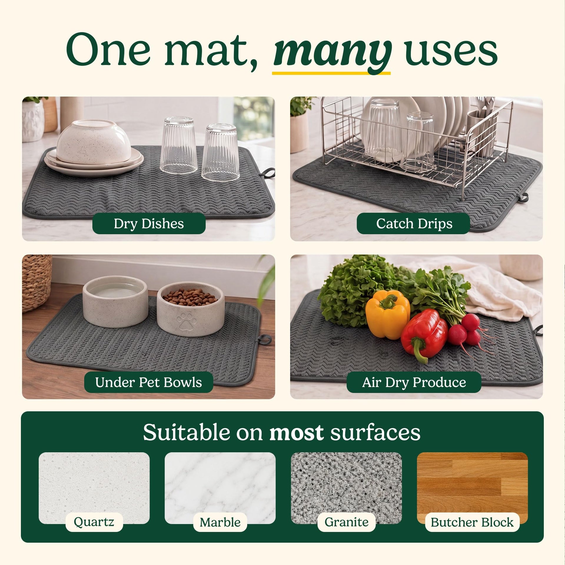 Cuisinart Dish Drying Mat for Kitchen Counter (2 Count)