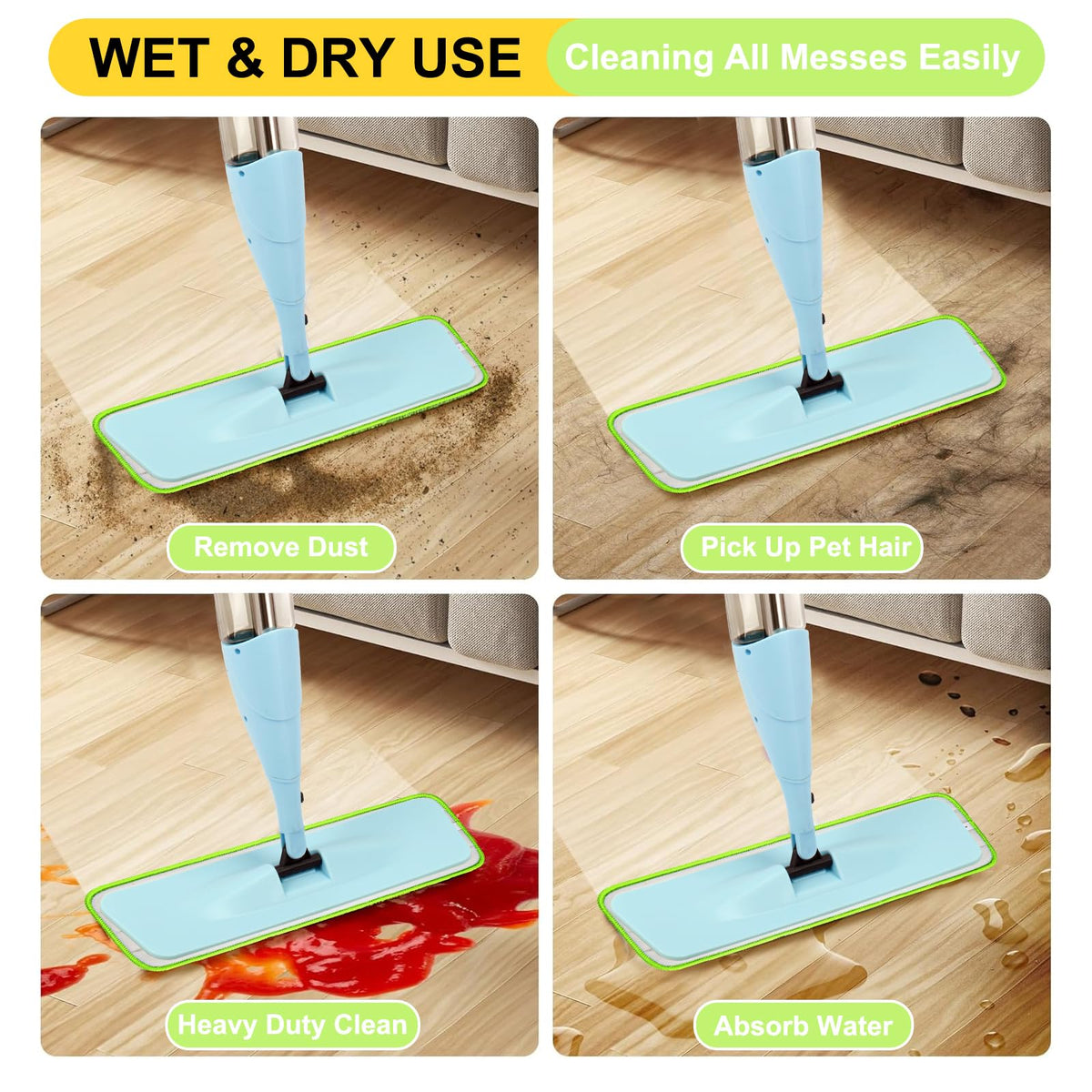 8 Pack 16.5 inch Reusable Mop Pads Microfiber Spray Mop Replacement Heads for Wet