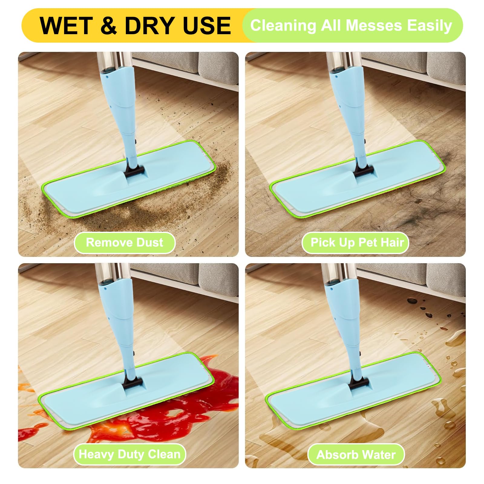 16.5 Inch Reusable Mop Pads Microfiber Spray Mop Replacement Heads for Wet