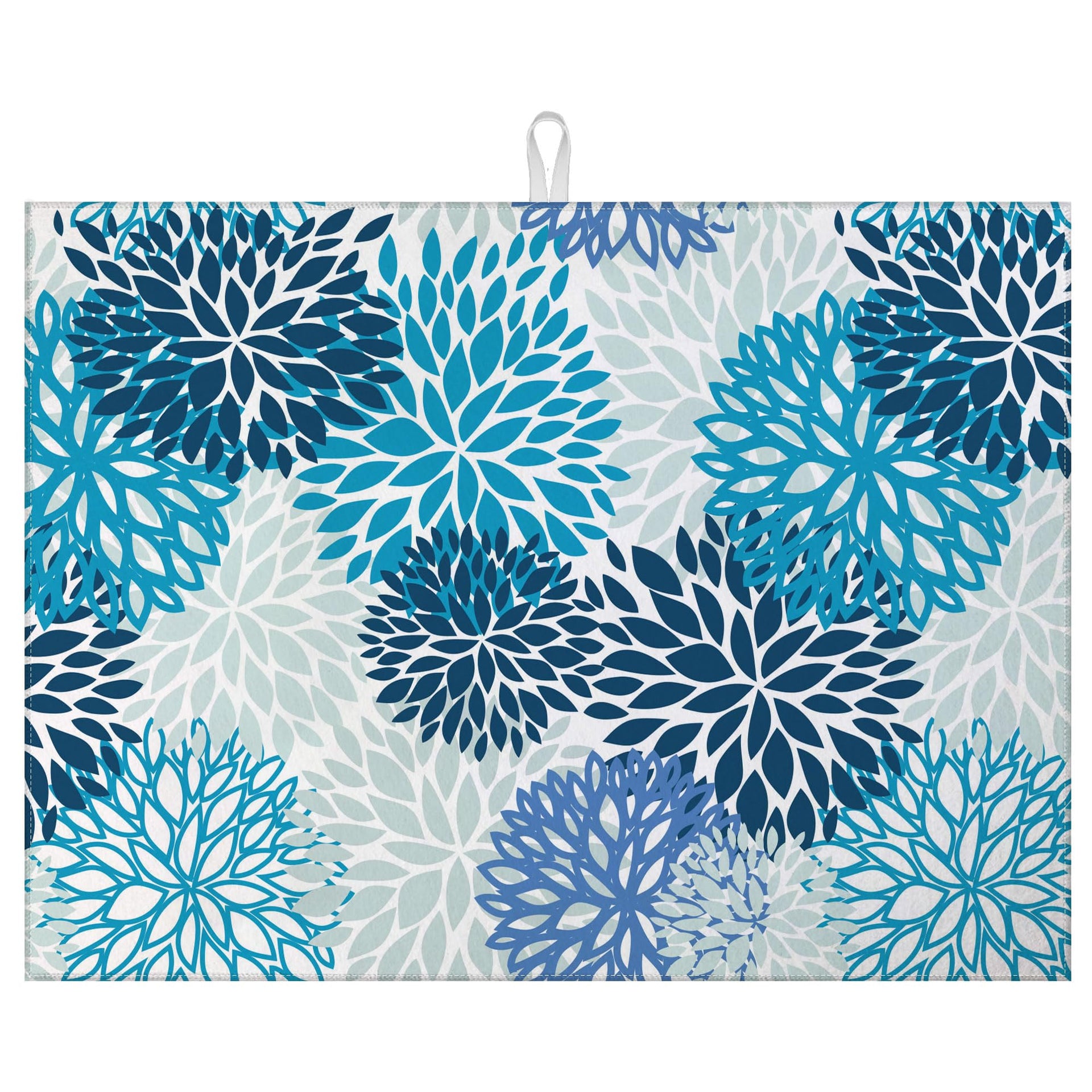 Blue Floral Dish Drying Mat for Kitchen Counter Microfiber Absorbent Dish Kitchen Drying Mat Draining Reusable Washable for Dishes