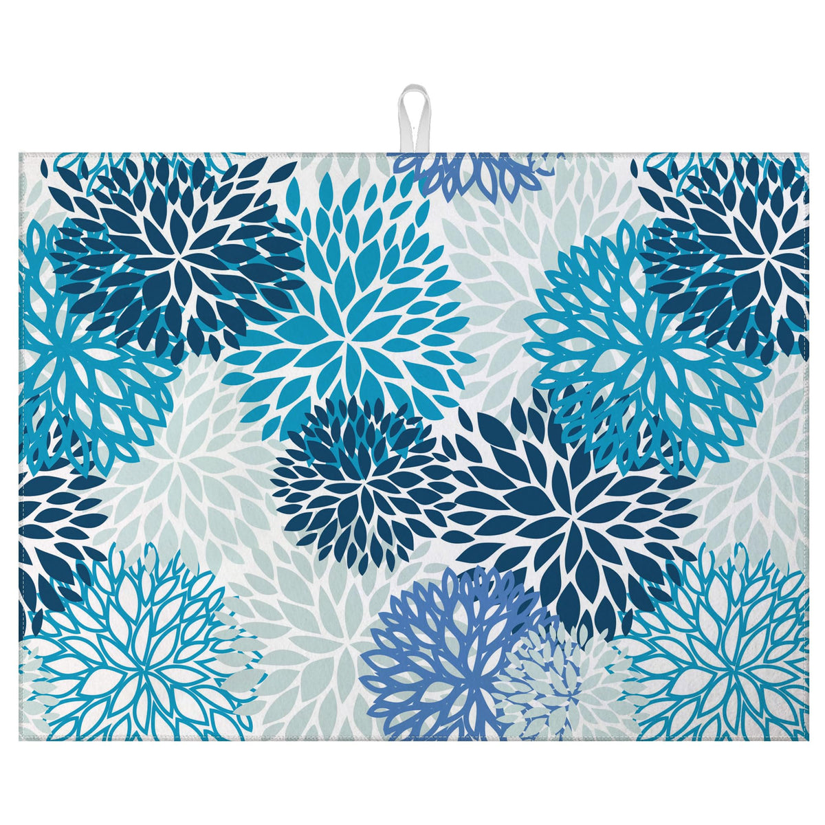 Blue Floral Dish Drying Mat for Kitchen Counter Microfiber Absorbent Dish Kitchen Drying Mat Draining Reusable Washable for Dishes