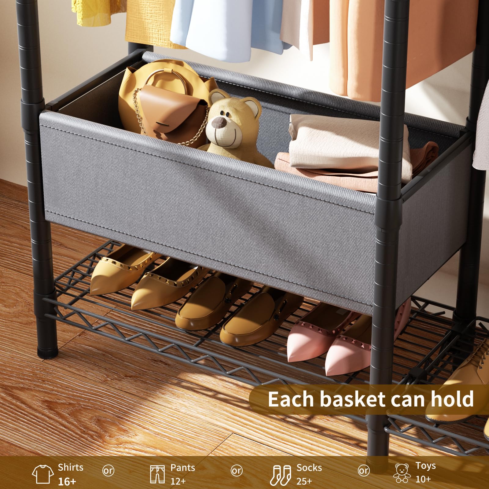 Heavy Duty Clothes Rack Metal Wardrobe with Adjustable Wire Shelves