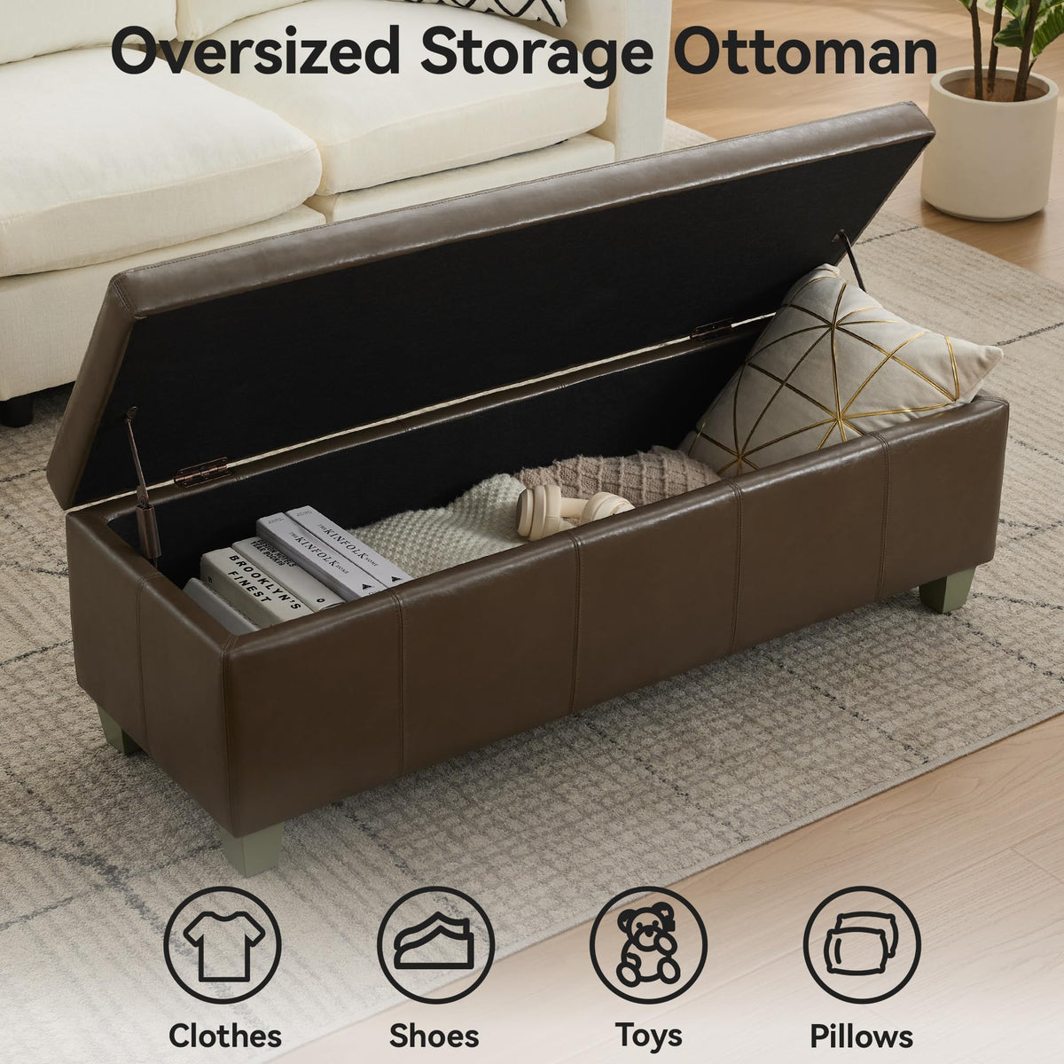 51" Faux Leather Storage Ottoman