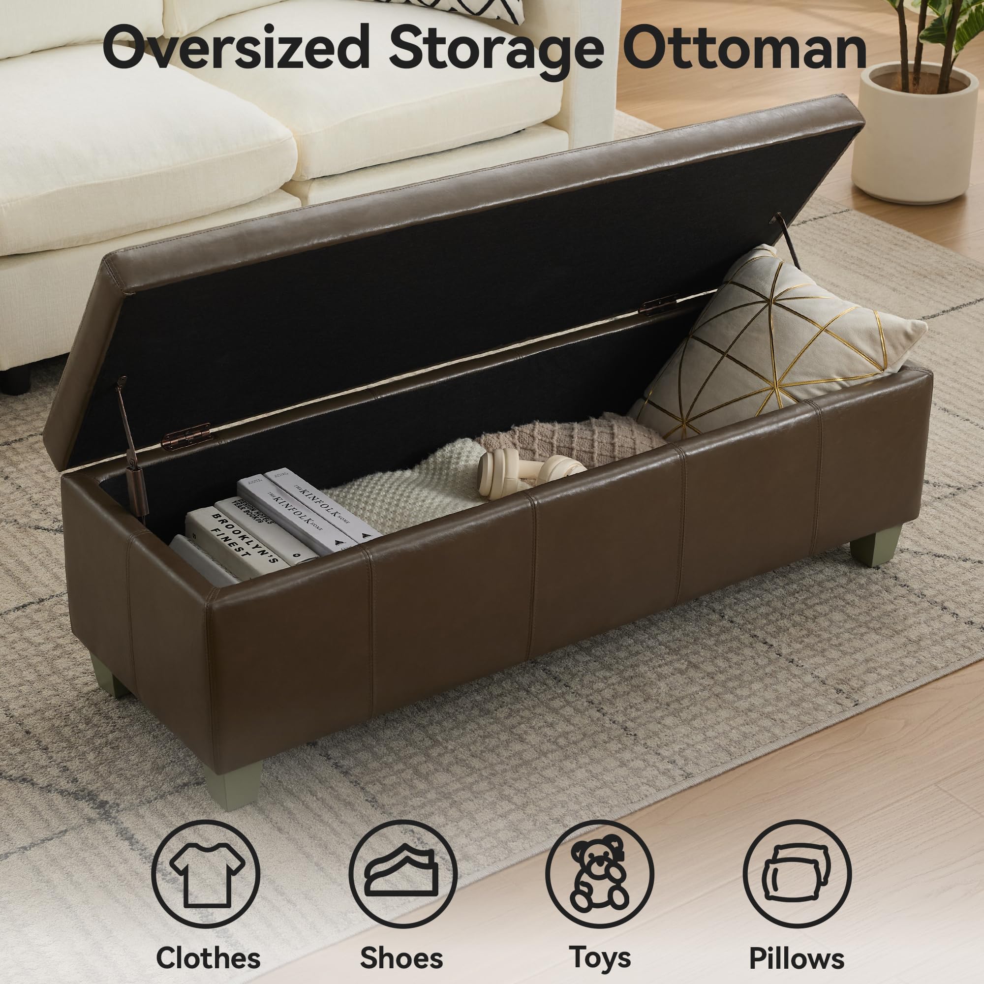 51" Faux Leather Storage Ottoman