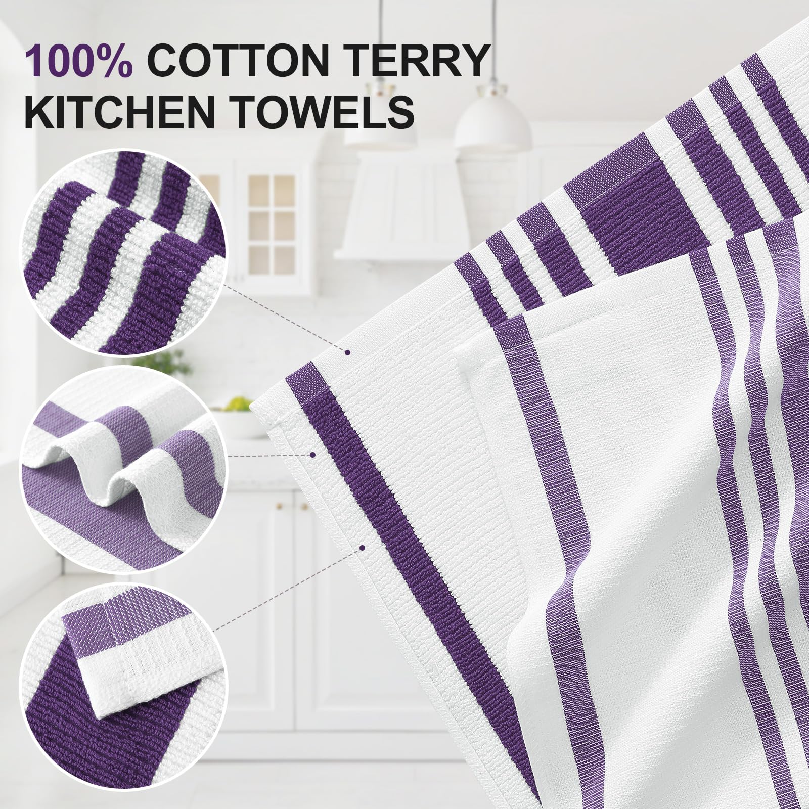 Premium Cotton Stripe Kitchen Towels 6 Pack (6 Count)