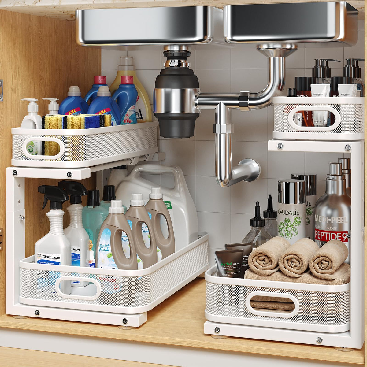 2 Pack Under Sink Organizer With Smooth Cylindrical Rail (2 Count)