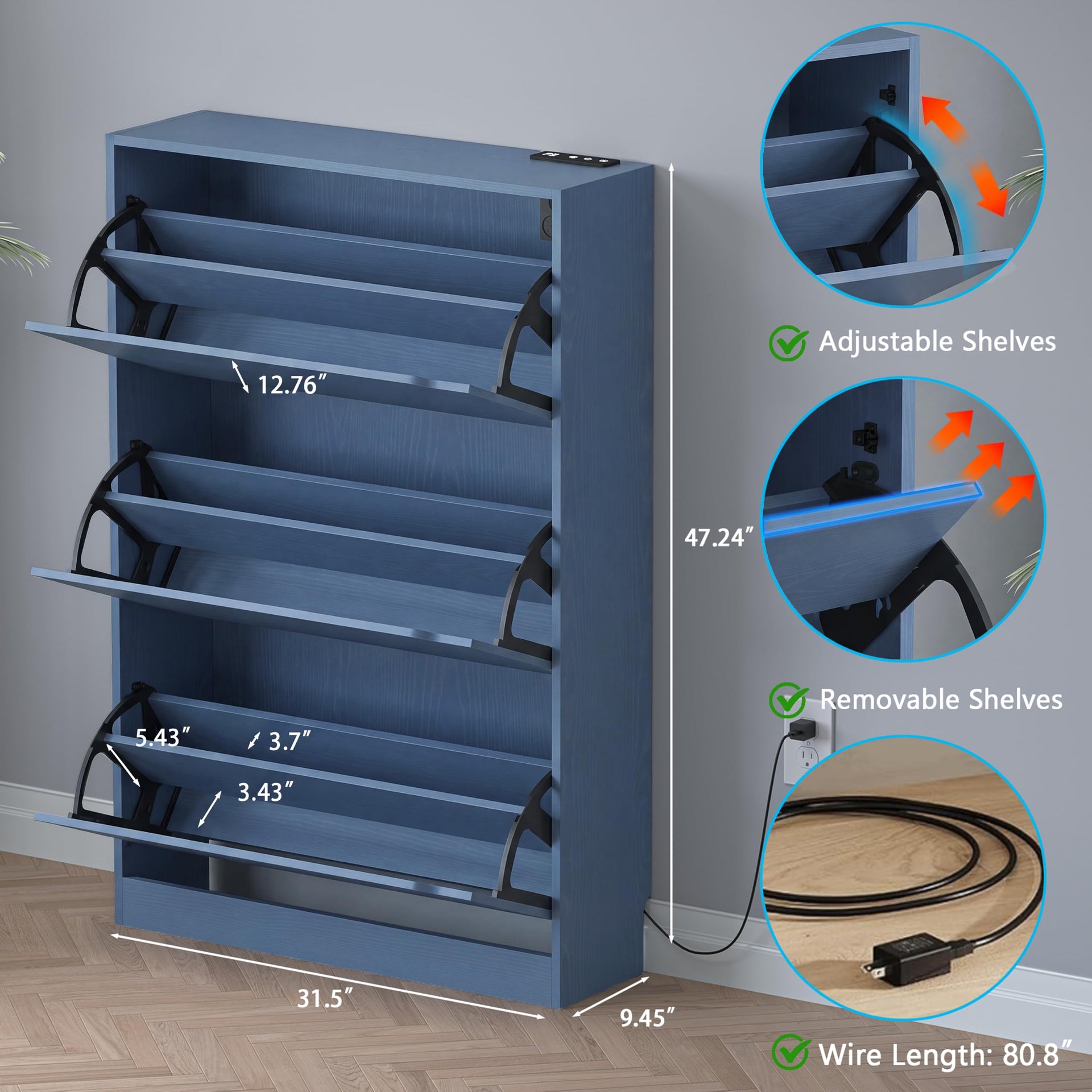 Shoe Cabinet with Odor Control and Back Panels