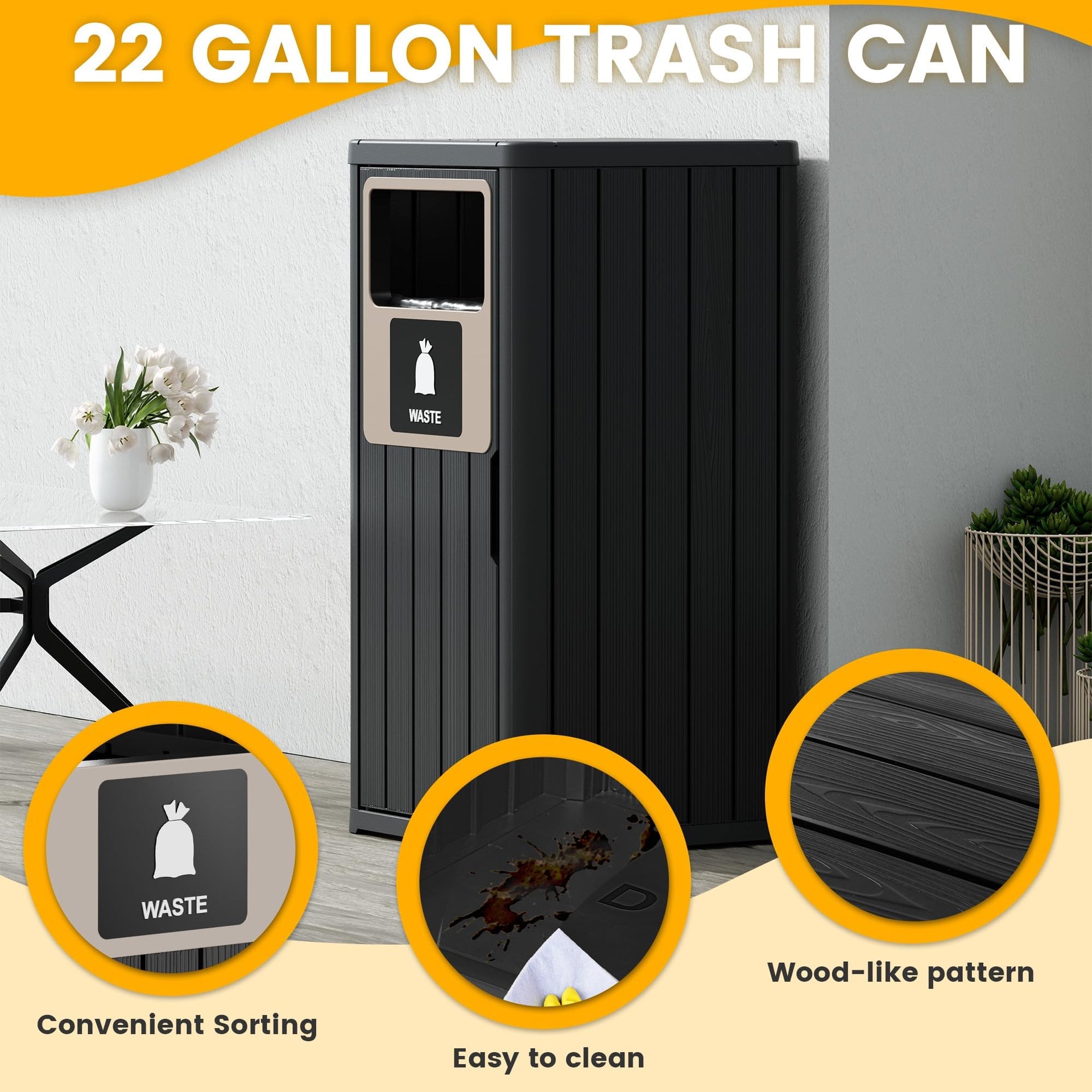 Outdoor Trash Can Waterproof Resin Patio Garbage Can for Outdoor Trash Bin for Patio