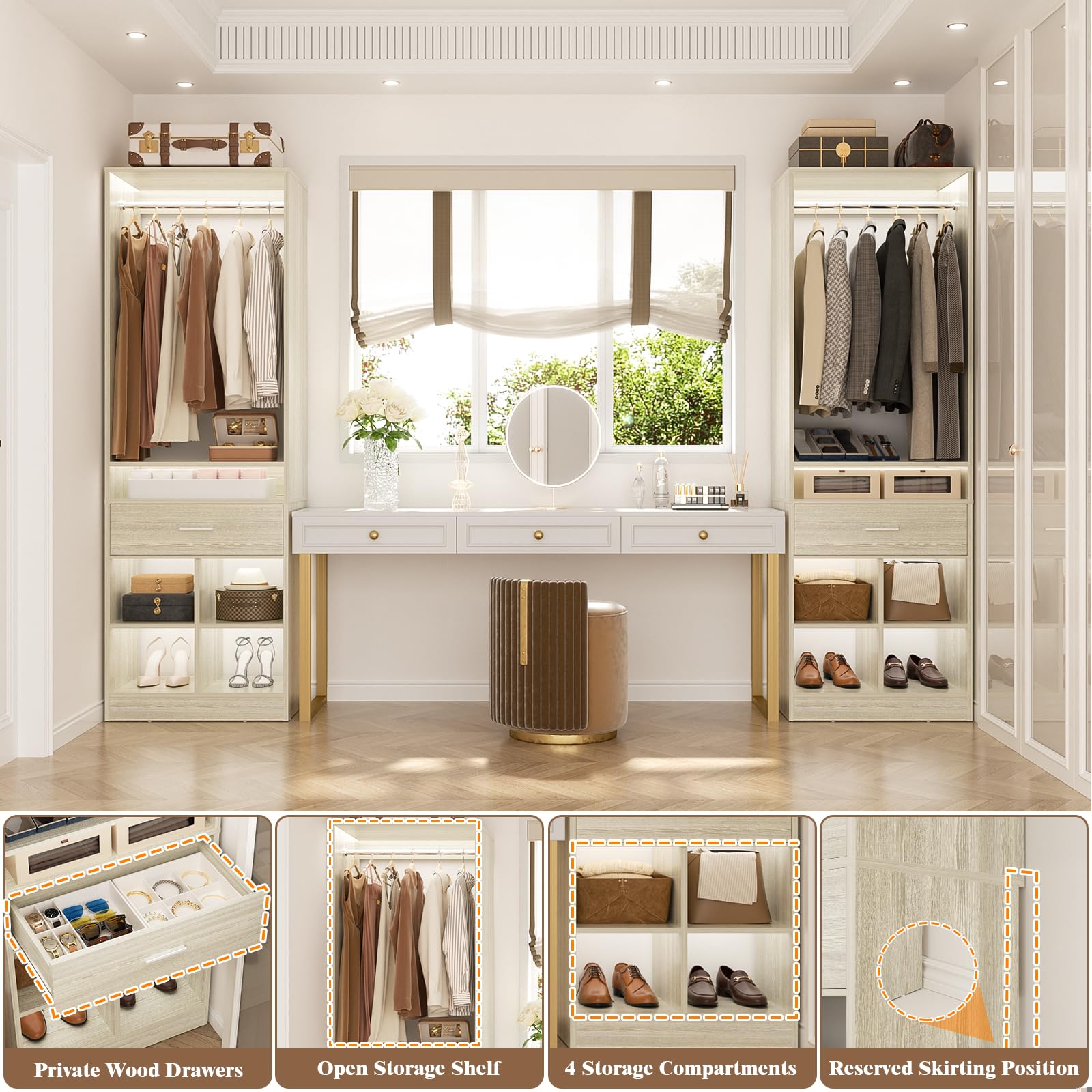 Freestanding Closet System with Wood Drawer and 4 Cubby Storage