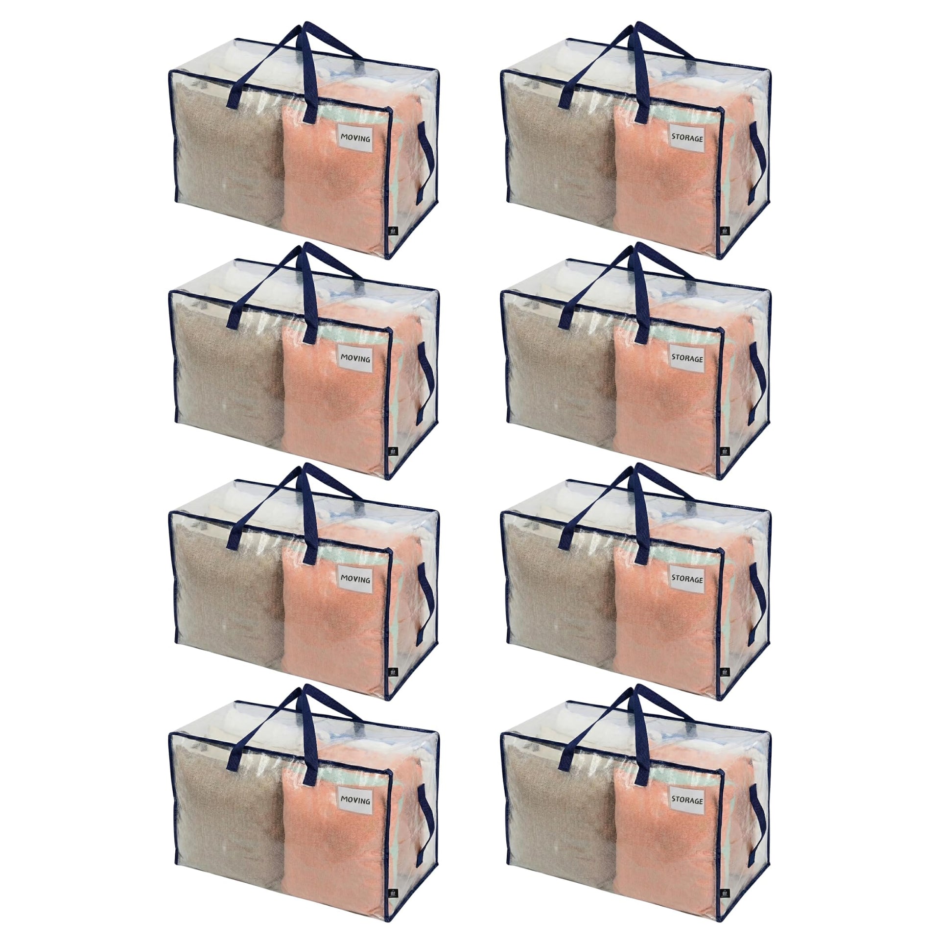 8 Pack Clear Extra Large Moving Bags & Storage Totes (8 Count)