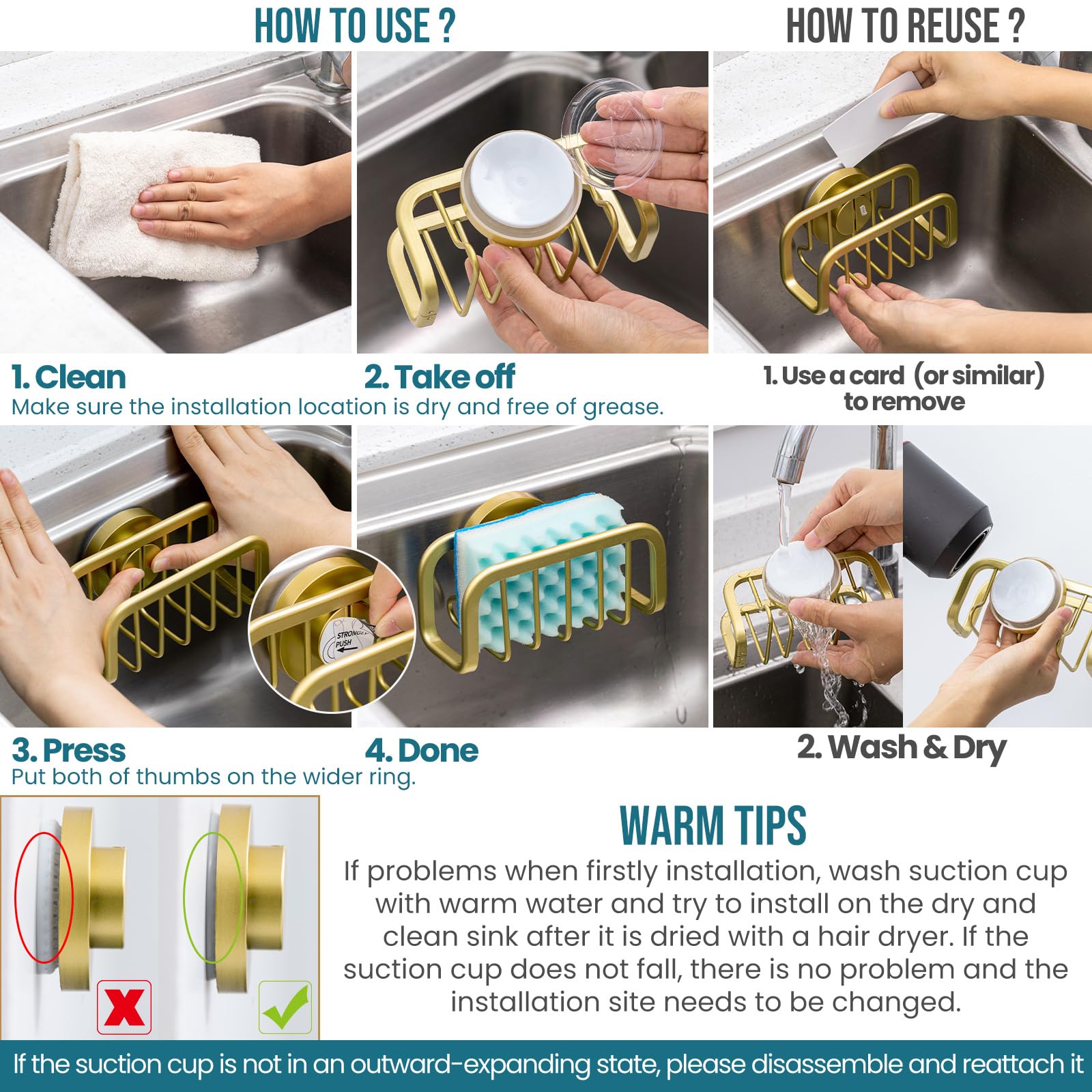 Rustproof Sponge Holder for Kitchen Sink with Suction Cup