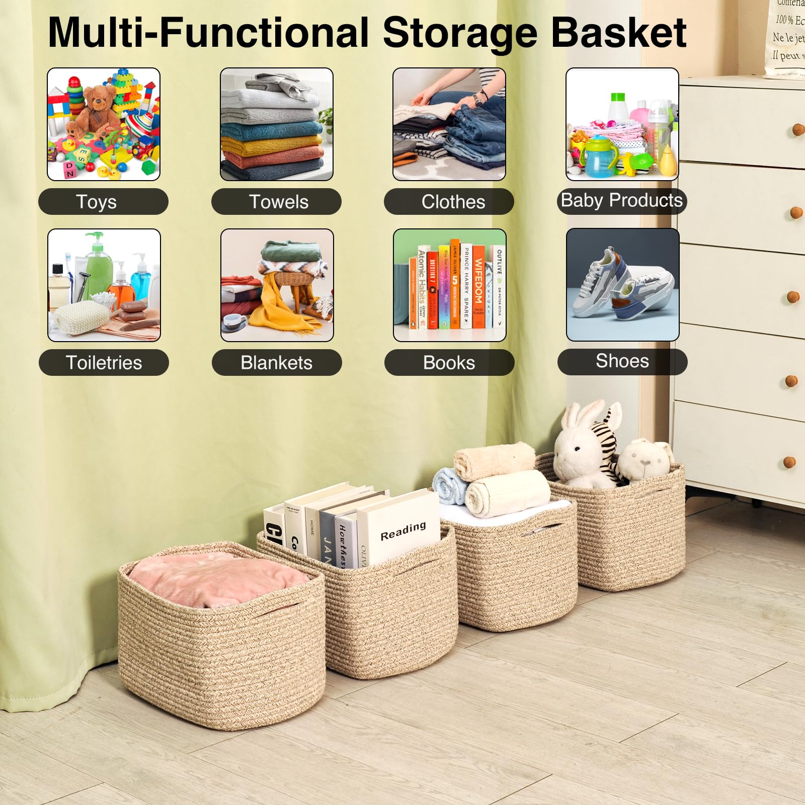Small Storage Baskets for Shelves Organizing (4 Count)