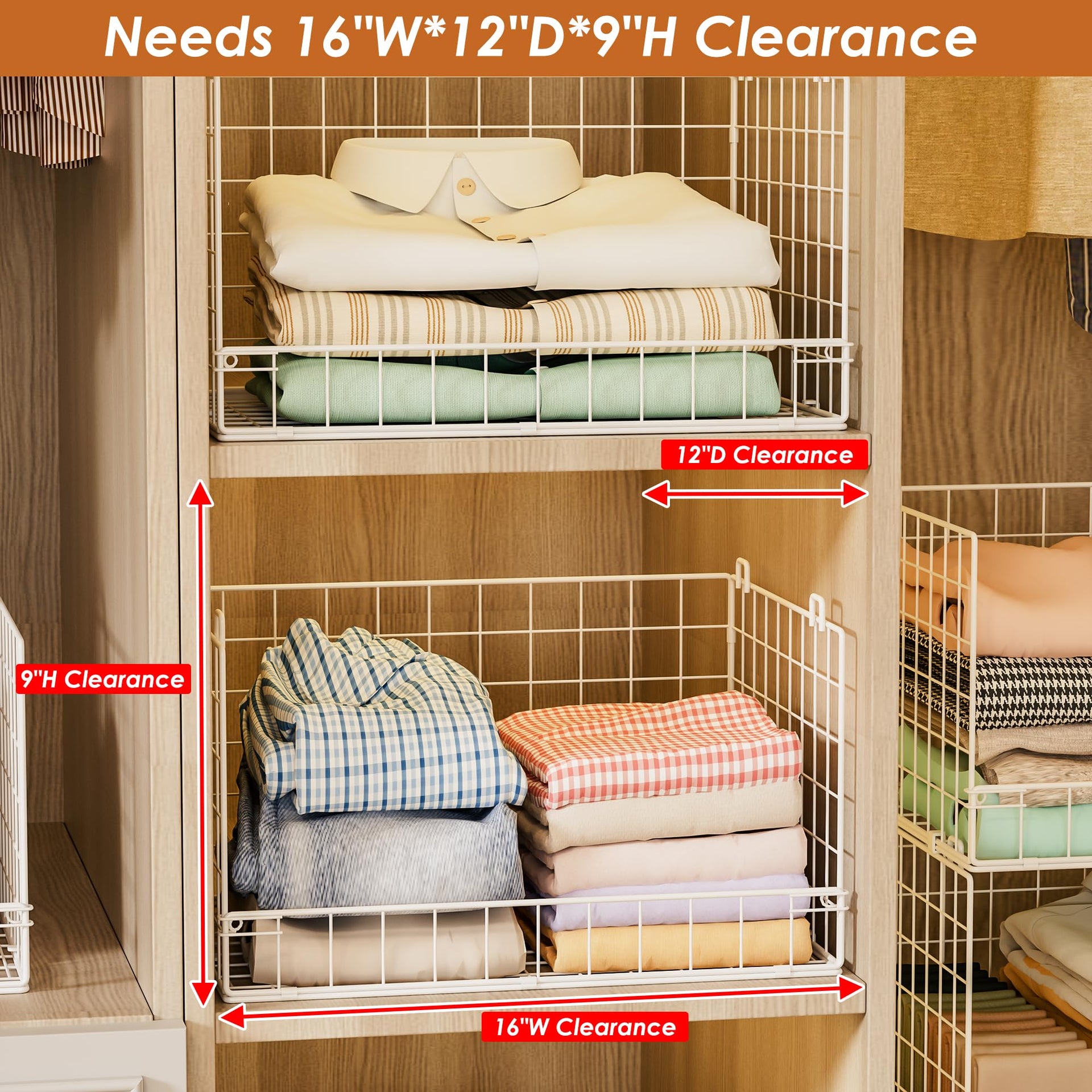 4 Tier Stackable Closet Organizers and Storage Basket