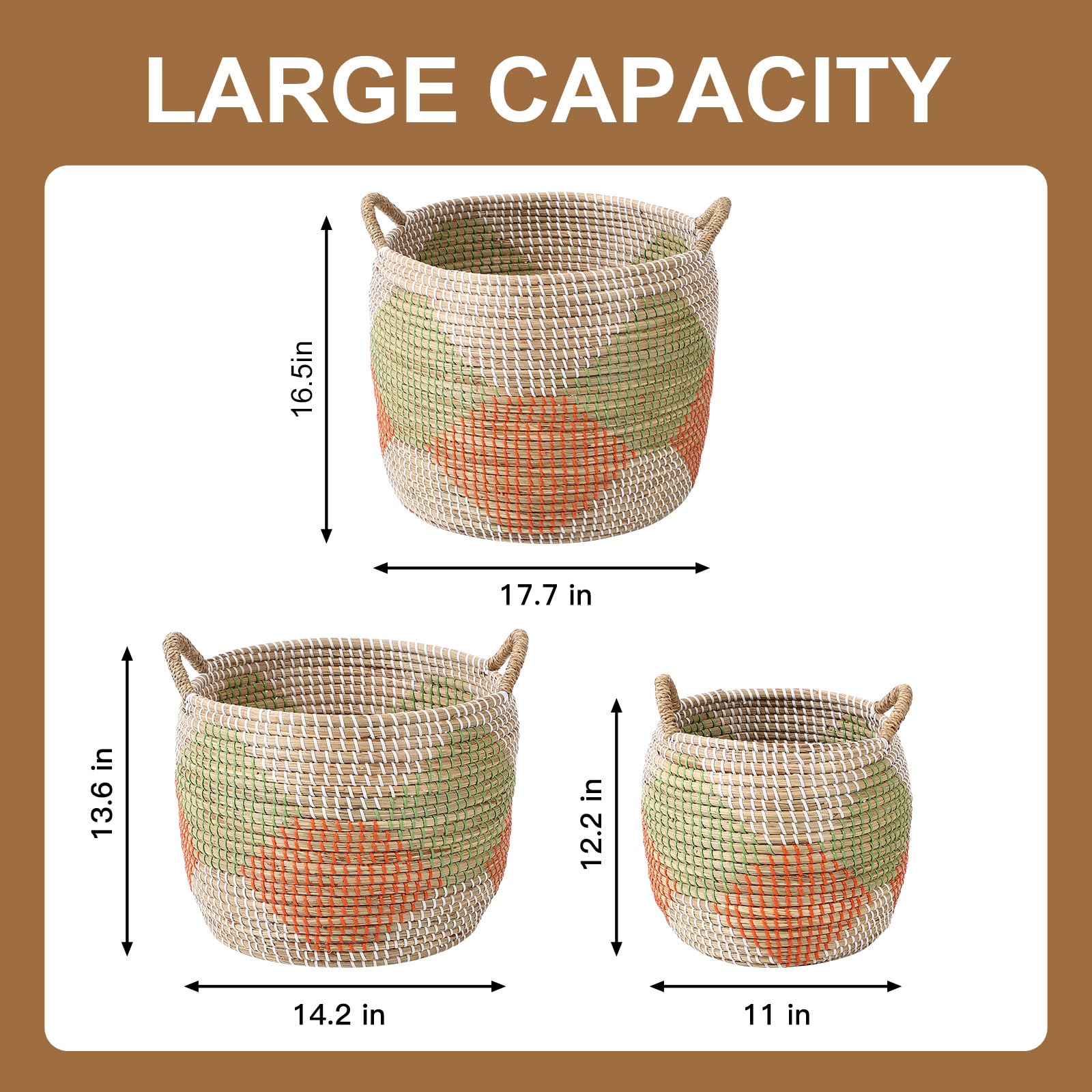 Handwoven Sea Grass Baskets Set of 3 (3 Count)