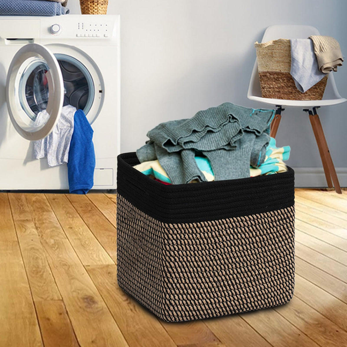 3PACK Cotton Rope Square Basket with Handles for Shelves
