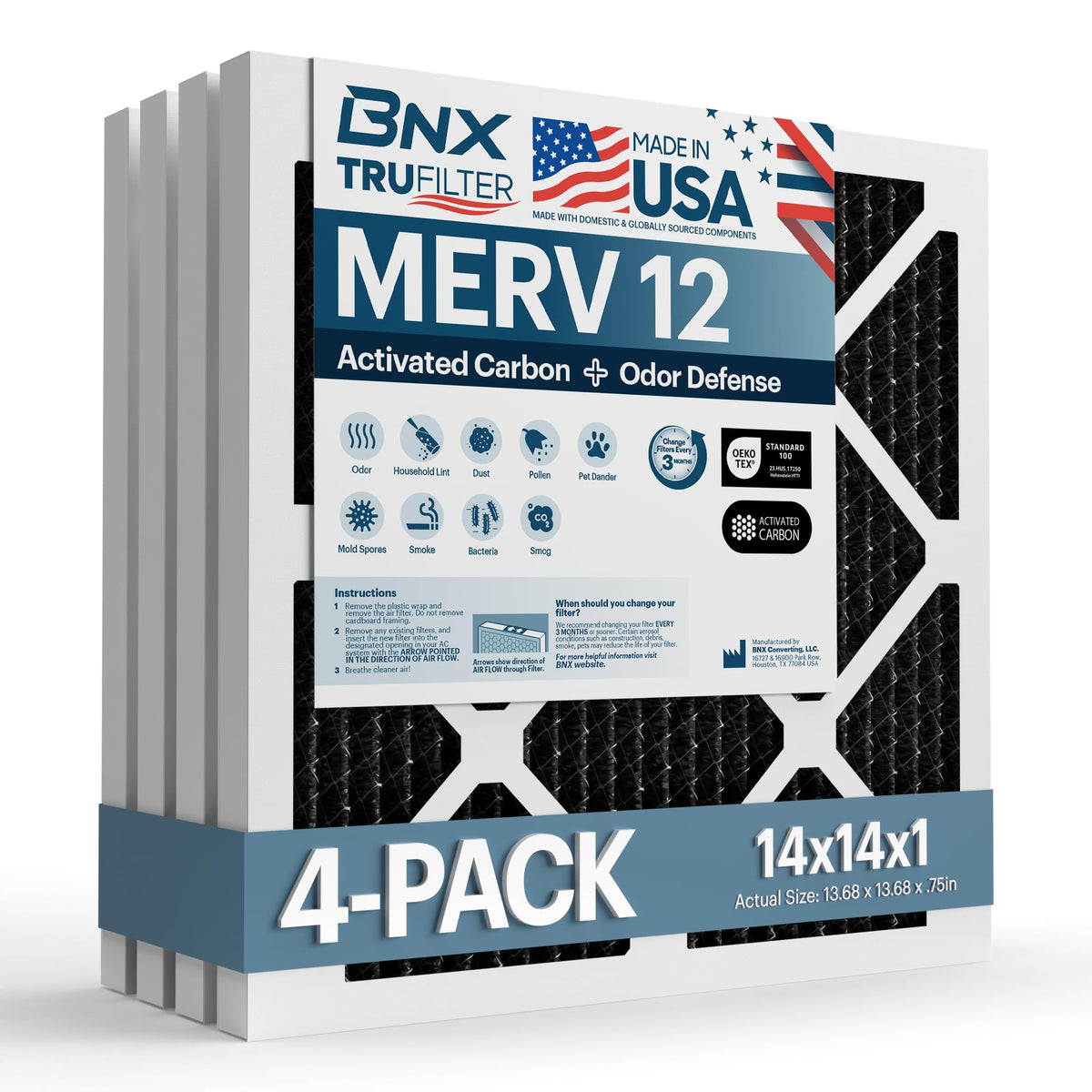 TruFilter 14x14x1 MERV 12 Odor Defense (4 Count)