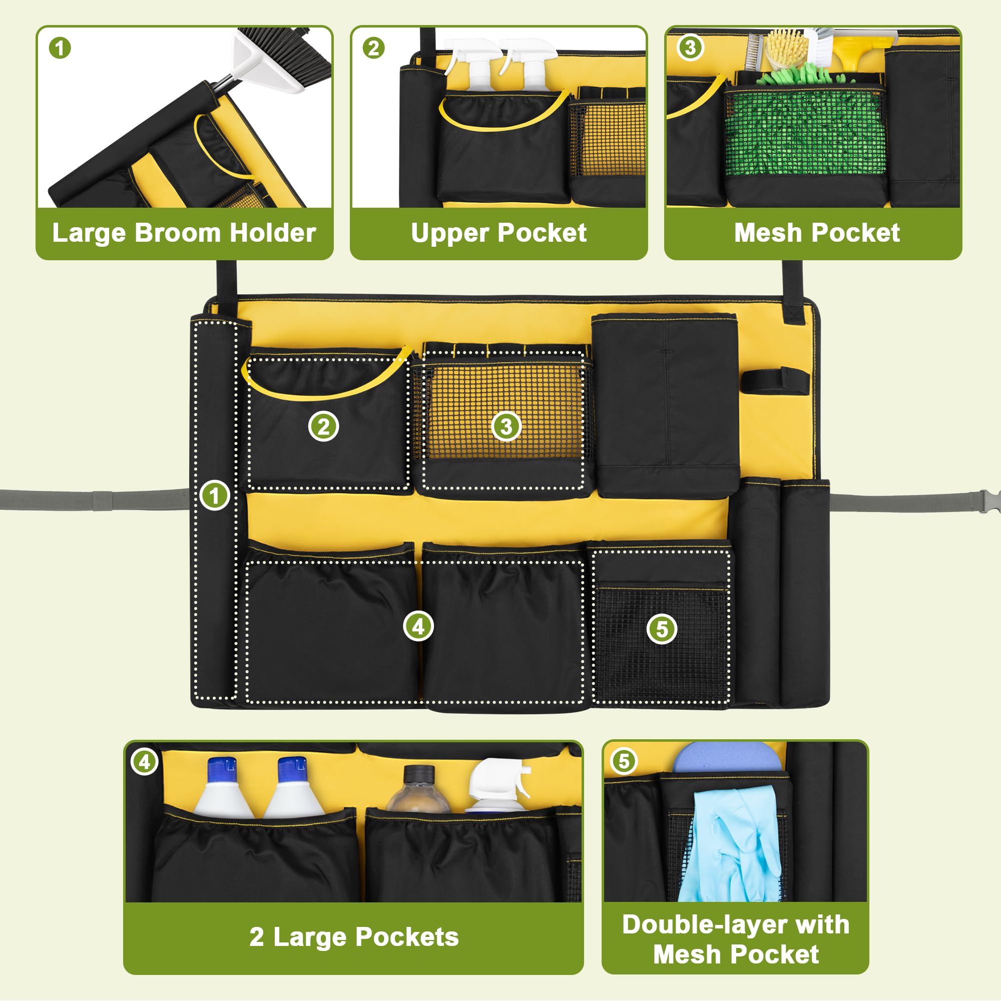 32 55 Gallon Trash Can Caddy Bag with Multi Pockets for Clean Tools