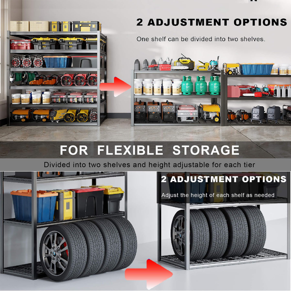 60" Wide Heavy Duty Garage Shelving Adjustable 6 Tier Garage Storage Shelves 3900LBS Metal Shelving Unit Industrial Utility Shelf