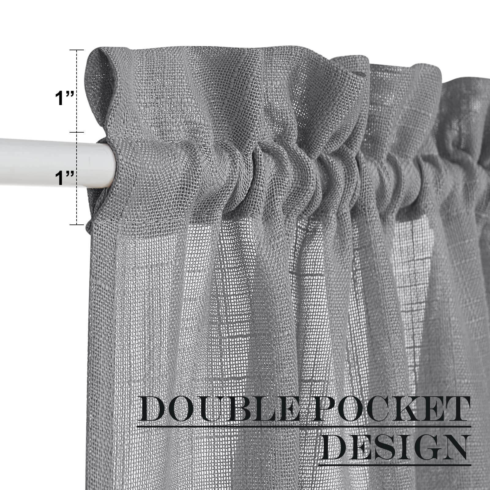 Linen French Sheer Door Curtains 26 x 40 inches Long for Privacy