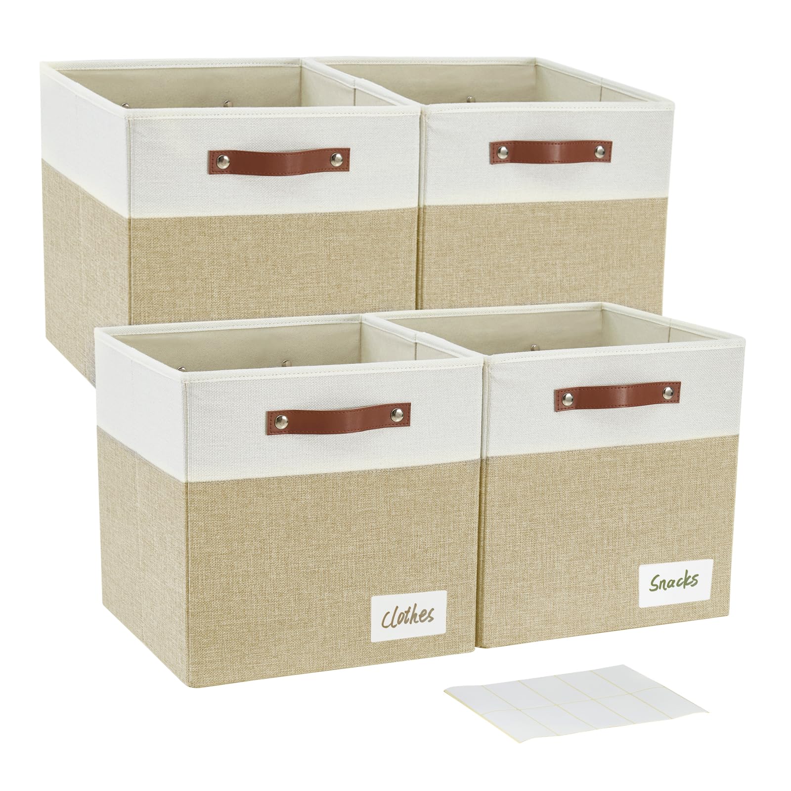 Collapsible Fabric Storage Cube Bins with 2 Reinforced PU Handles (4 Count)