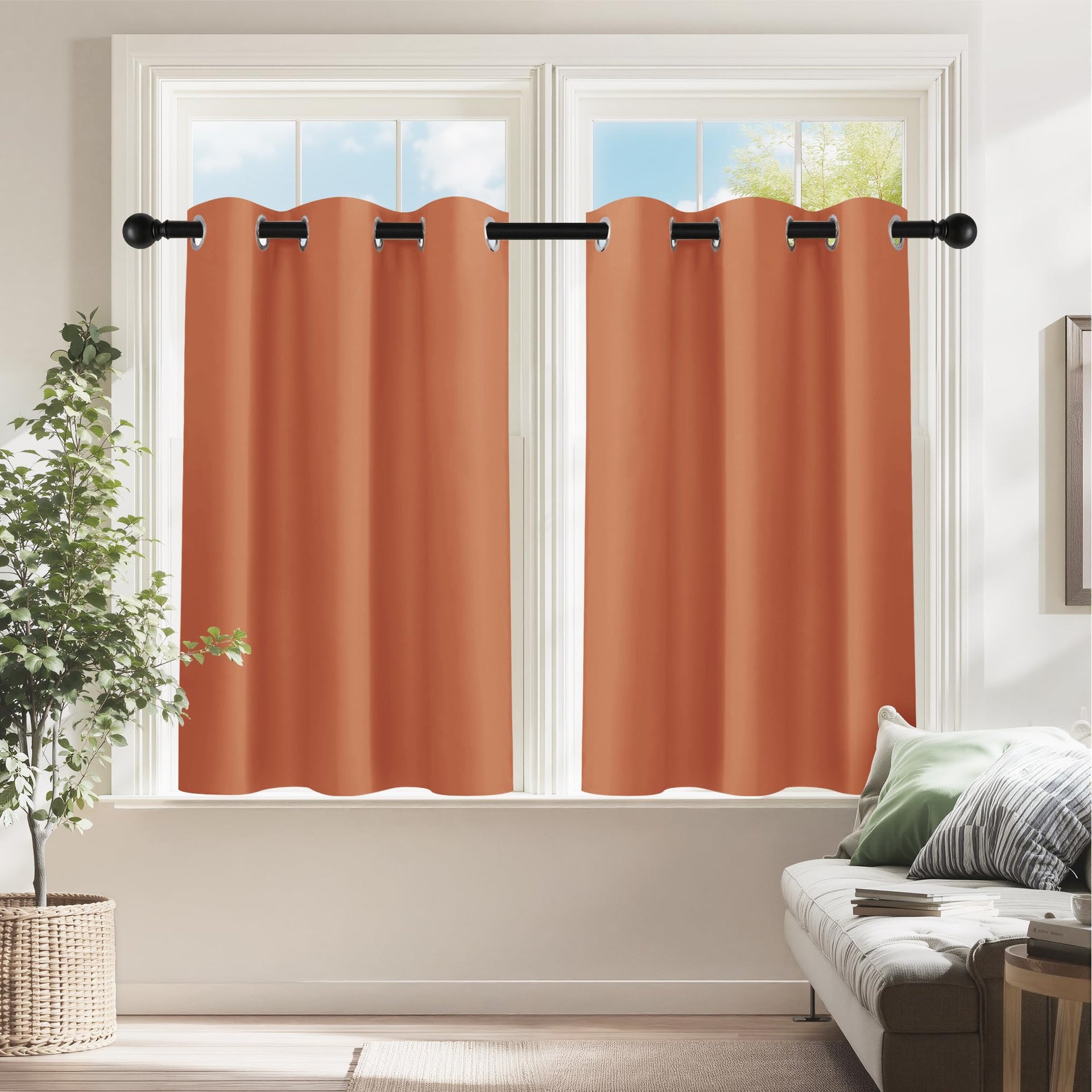 Burnt Orange Short Blackout Curtains 36 inch Length for Kitchen (2 Count)