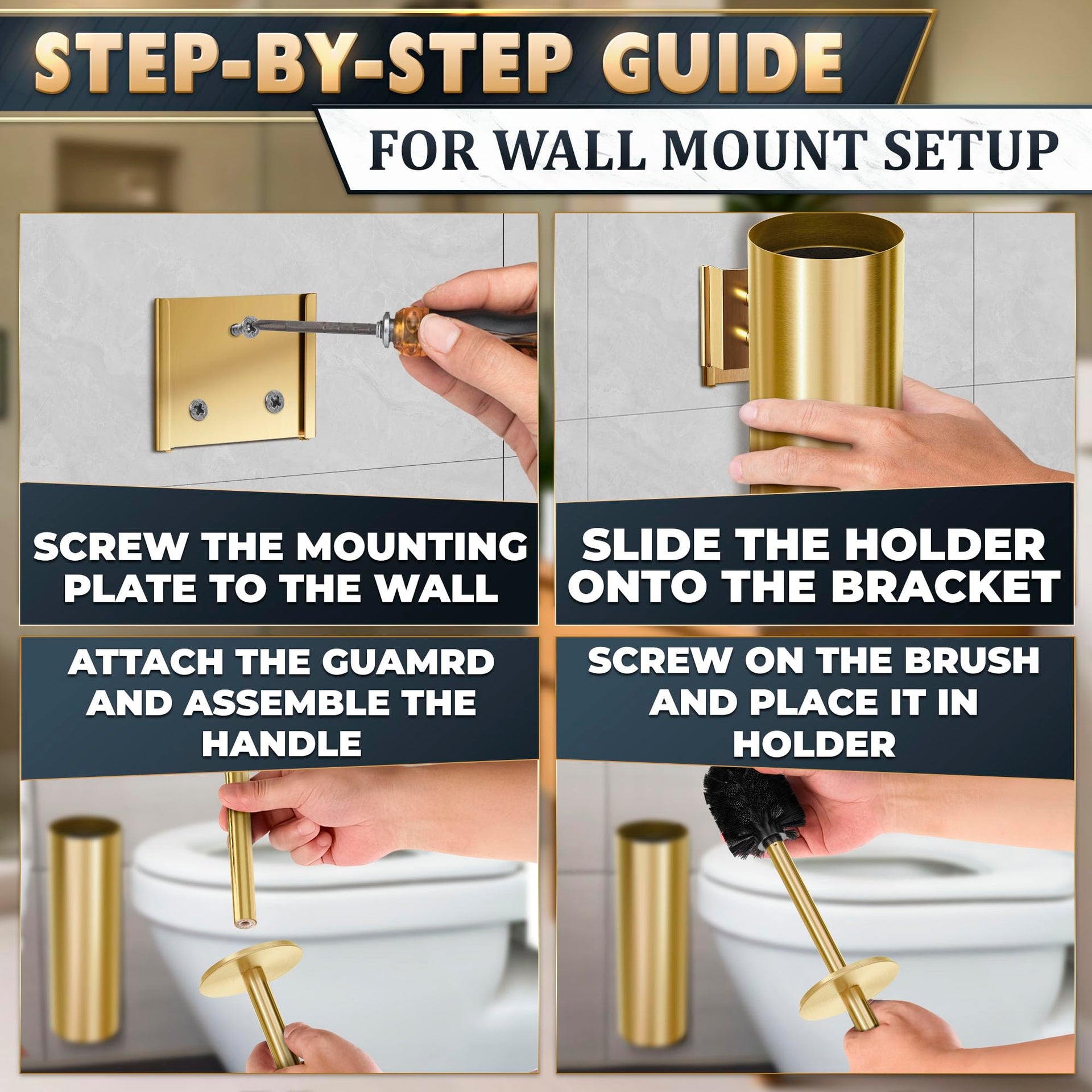 2 Pcs Wall Mounted Stainless Steel Toilet Brush and Holder Set
