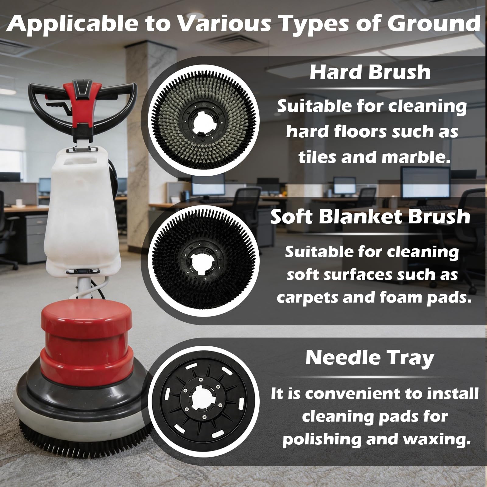 Floor Polisher & Buffer Commercial Floor Buffer Scrubber 17" Carpet Cleaning Machine 154RPM Industrial Orbiter Floor Cleaning with 3gal Tank and 3 Brush heads