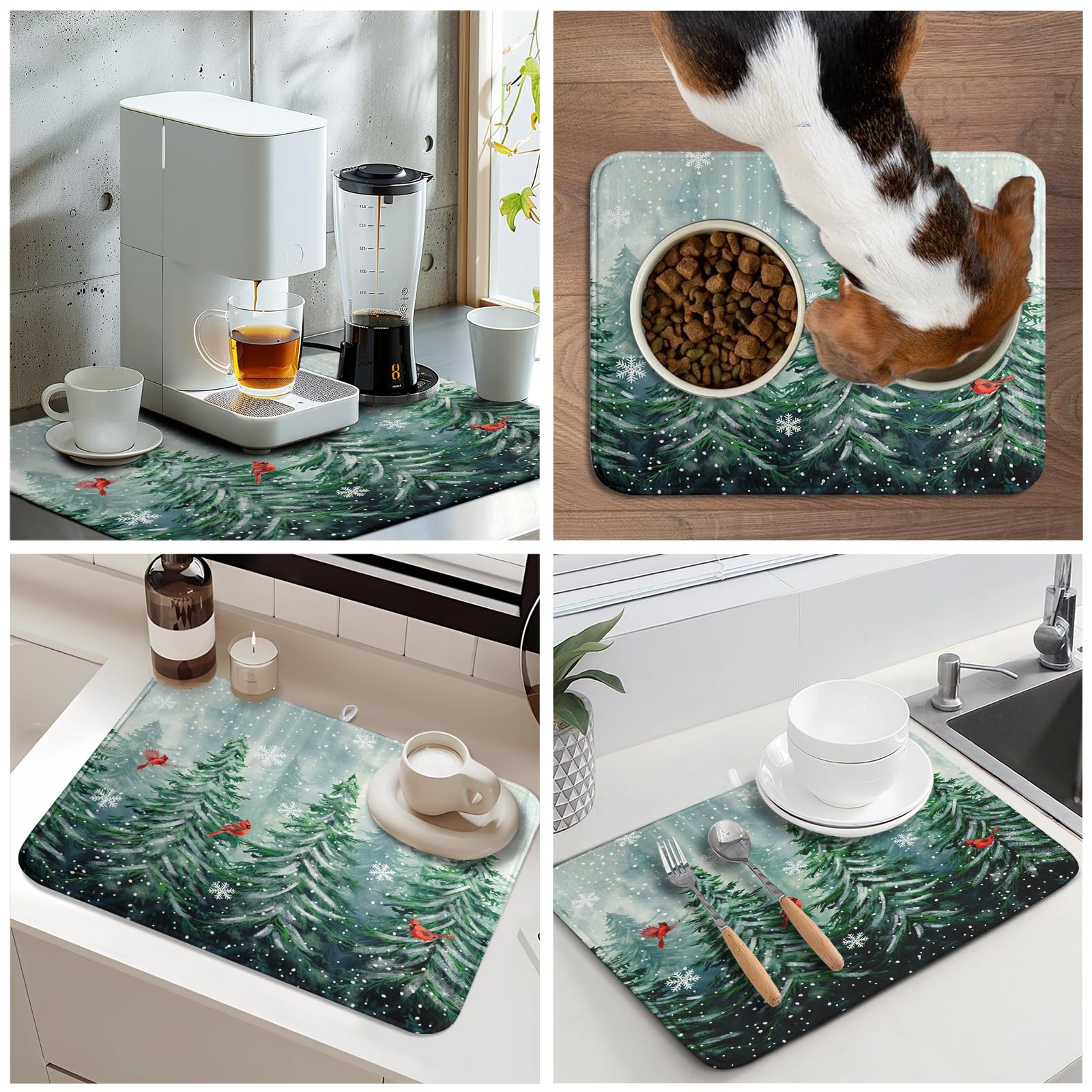Winter Pines Tree Dish Drying Mats for Kitchen Counter