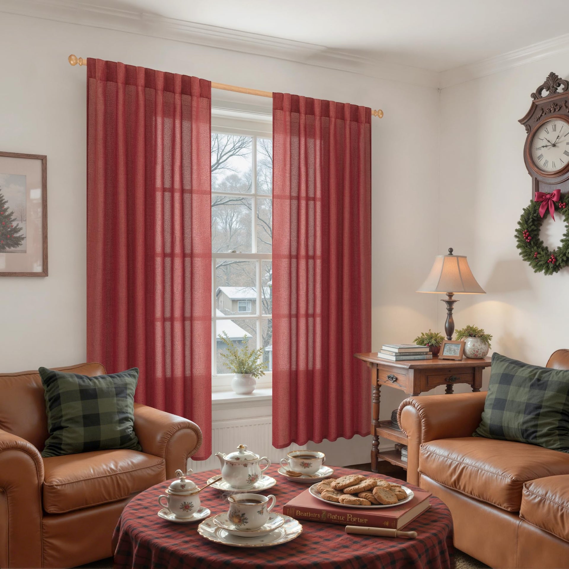 Burgundy Red Linen Curtains for Living Room 72 Inches Long (2 Count)