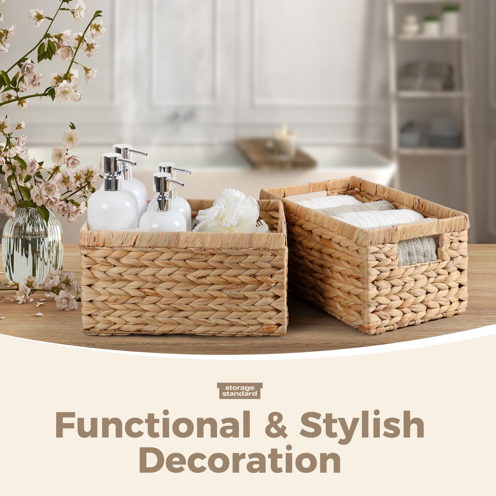Set of 2 Wicker Shelf Storage Baskets for Organizing