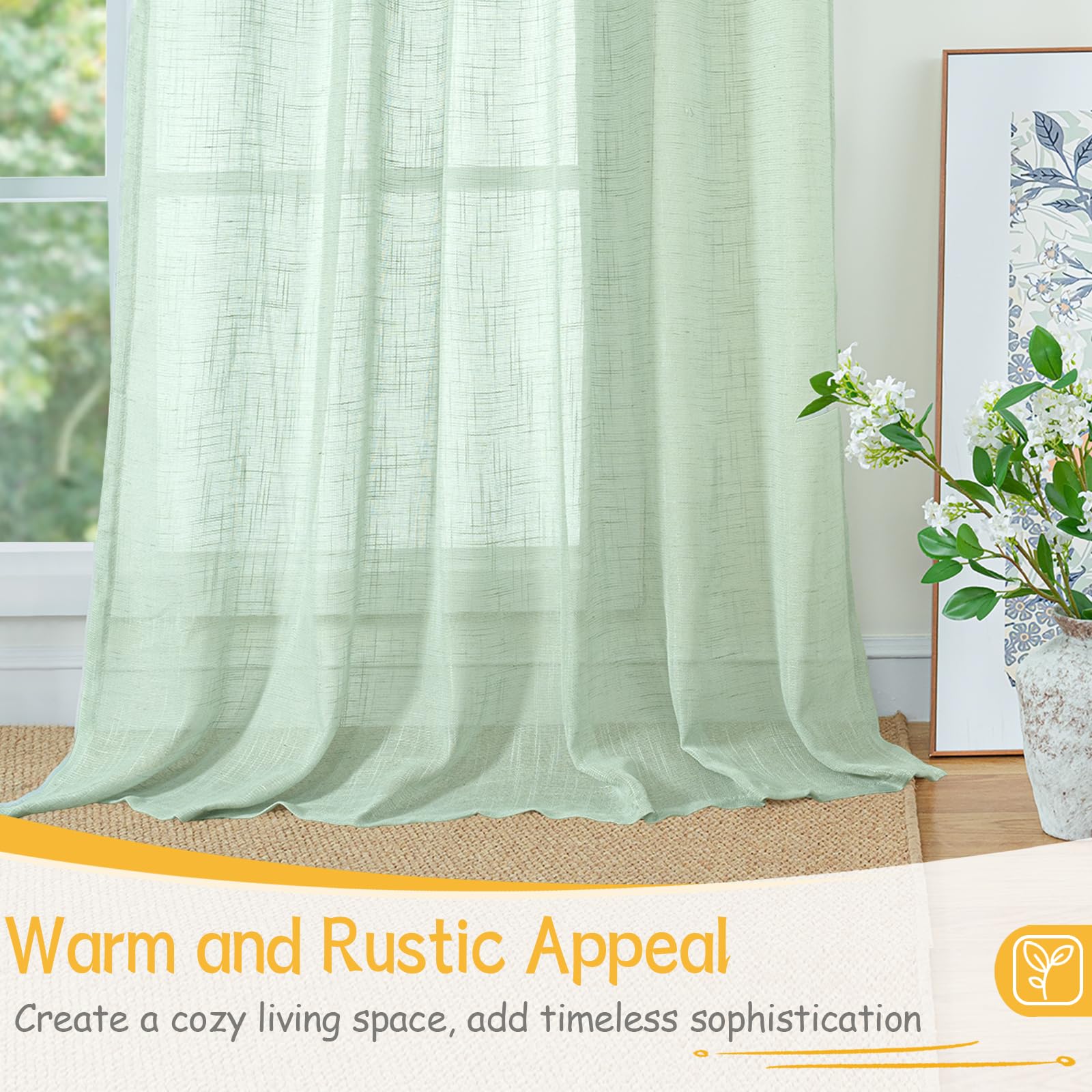 Light Green Linen Curtains 63 Inch Length (2 Count)