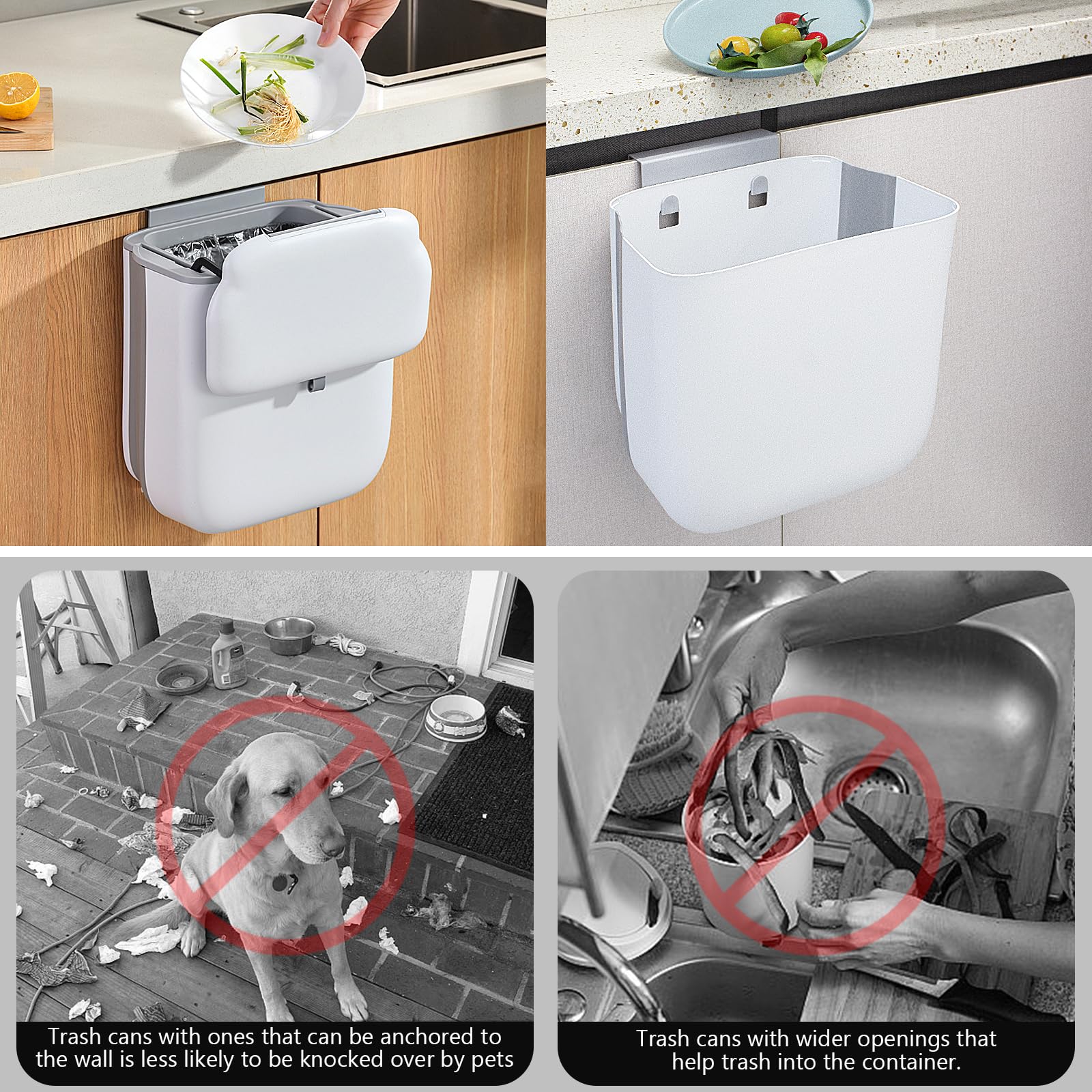 3.2 Gallon Foldable Hanging Trash Can with Lid for Cabinet Door