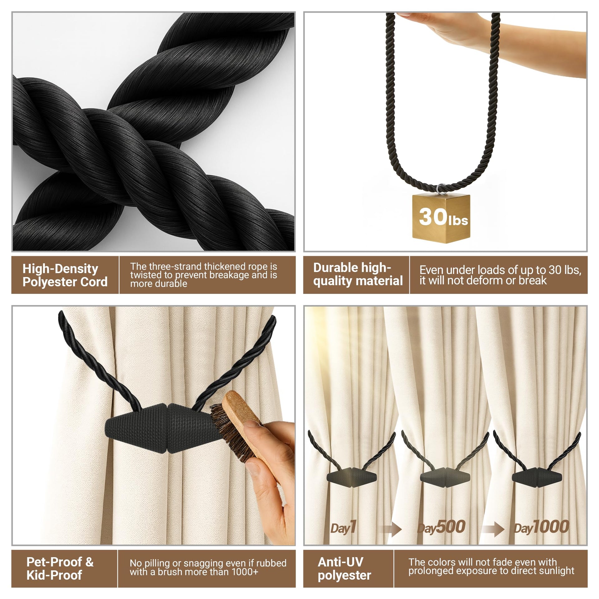 Magnetic Curtain Tiebacks Black 2pcs (2 Count)