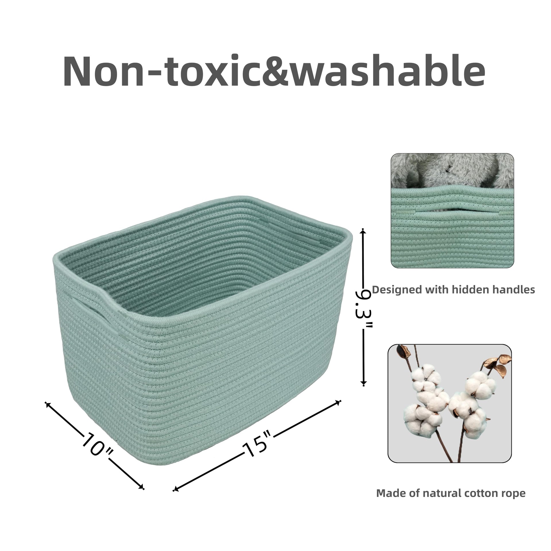 Woven Cotton Rope Storage Baskets 15x10x9.3" 3 Pack Green