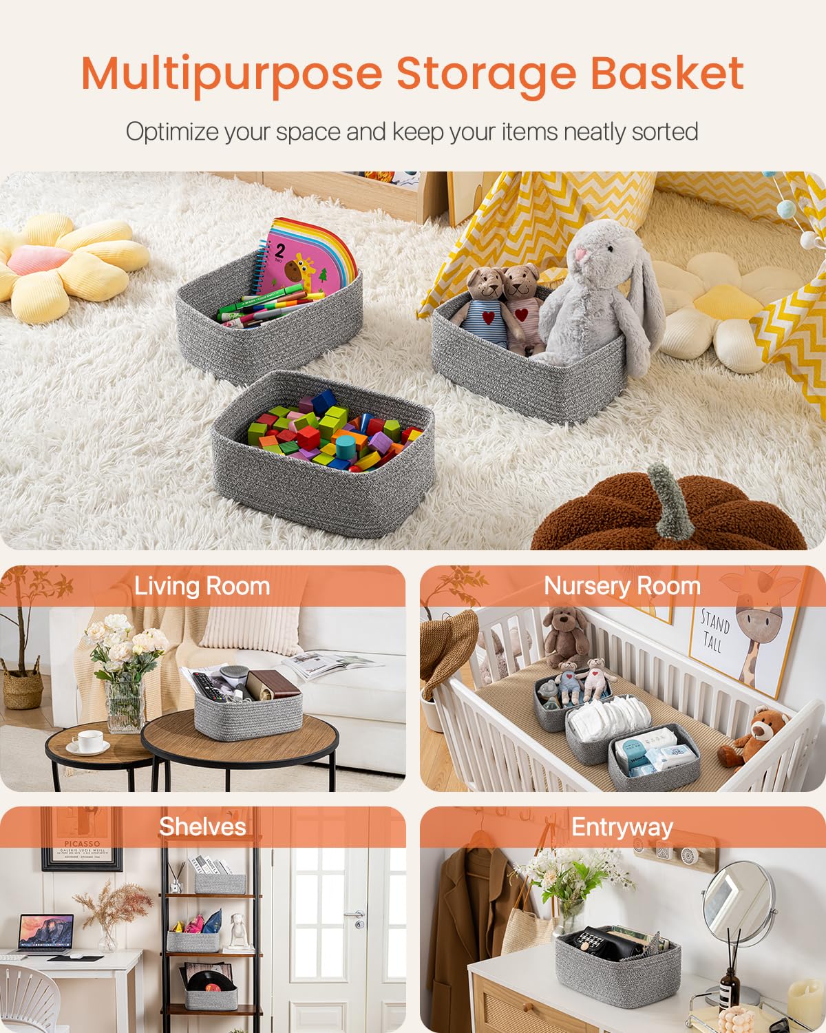 Small Woven Storage Basket for Organizing (3 Count)