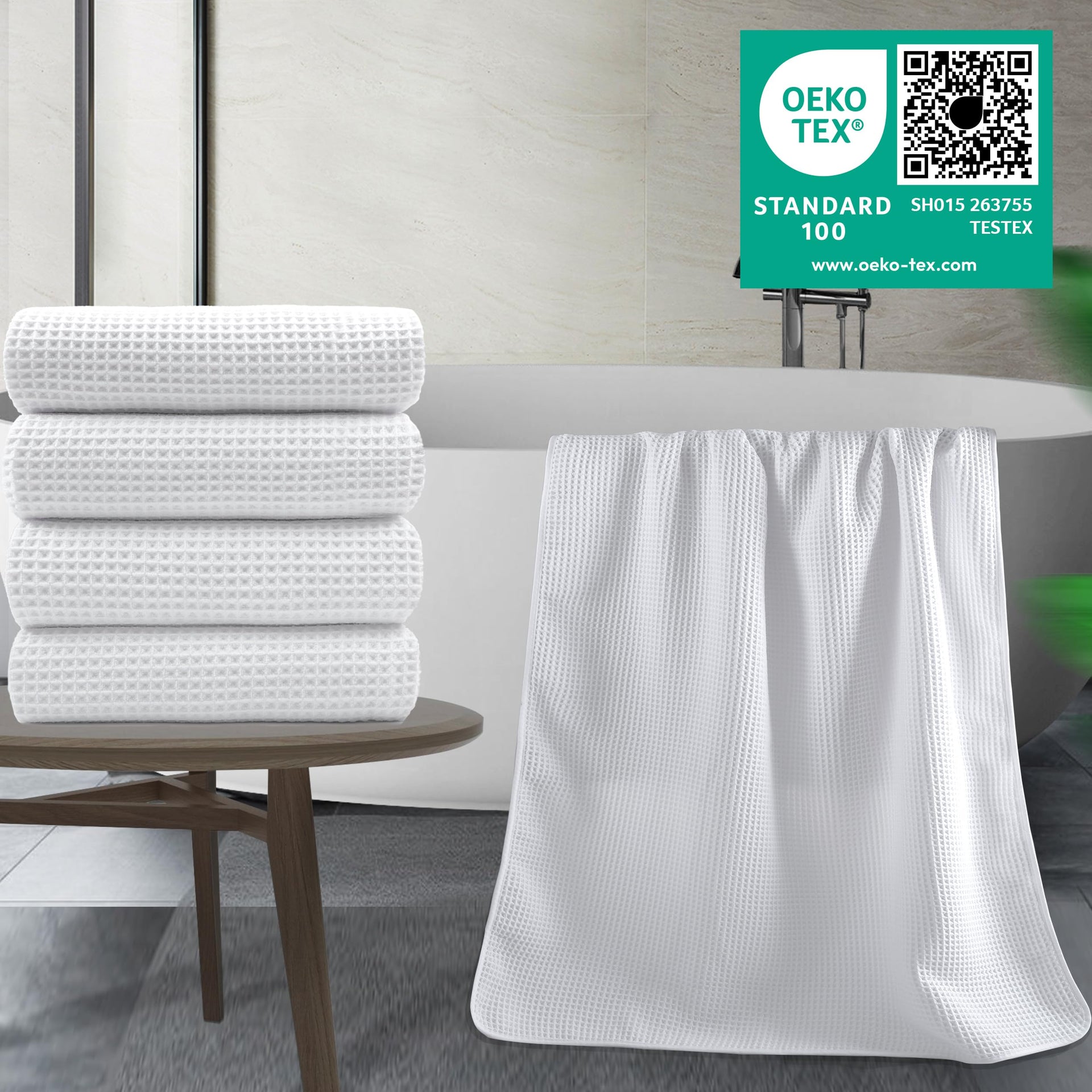 430 GSM Poly Blend Microfiber Quick Dry Waffle Bath Towel (4 Count)